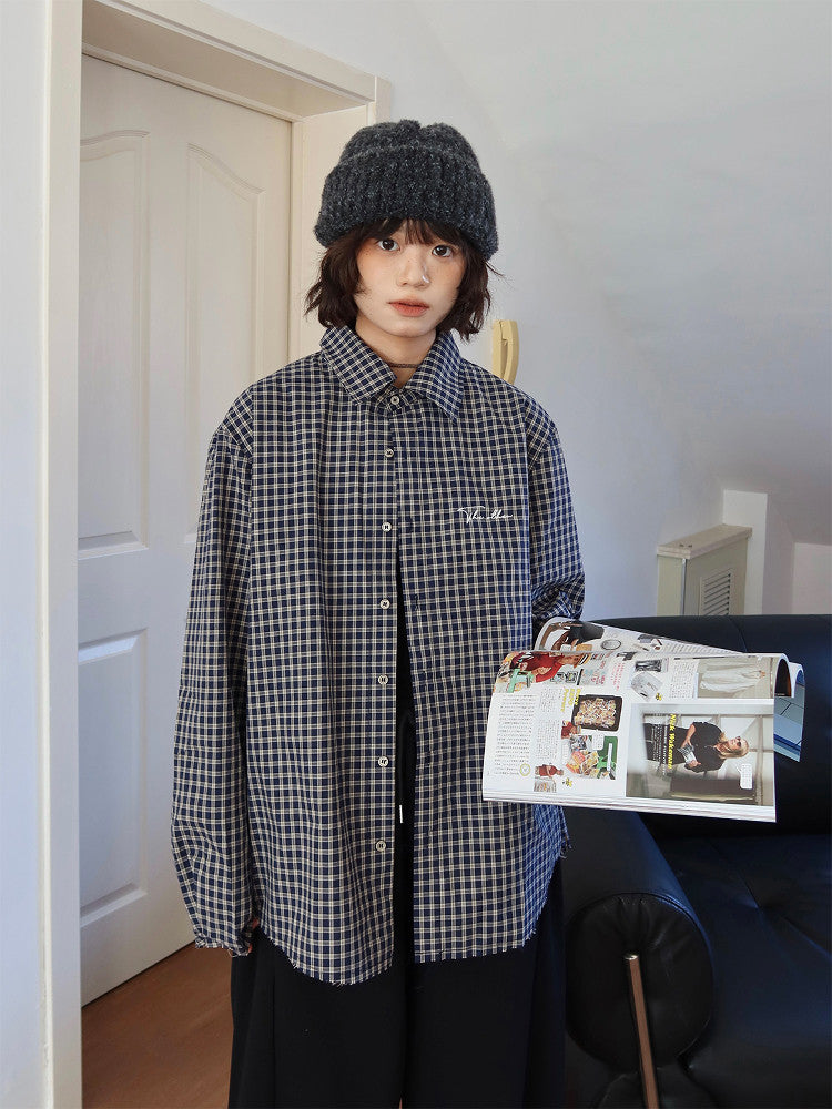 ヴィンテージチェック フリンジヘム ルーズシャツ N6389