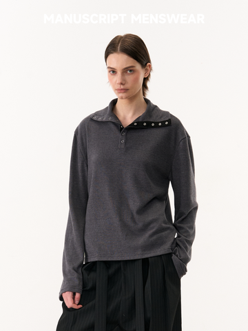 ムースタッチ 配色ハイネック ボタンロングT N6587