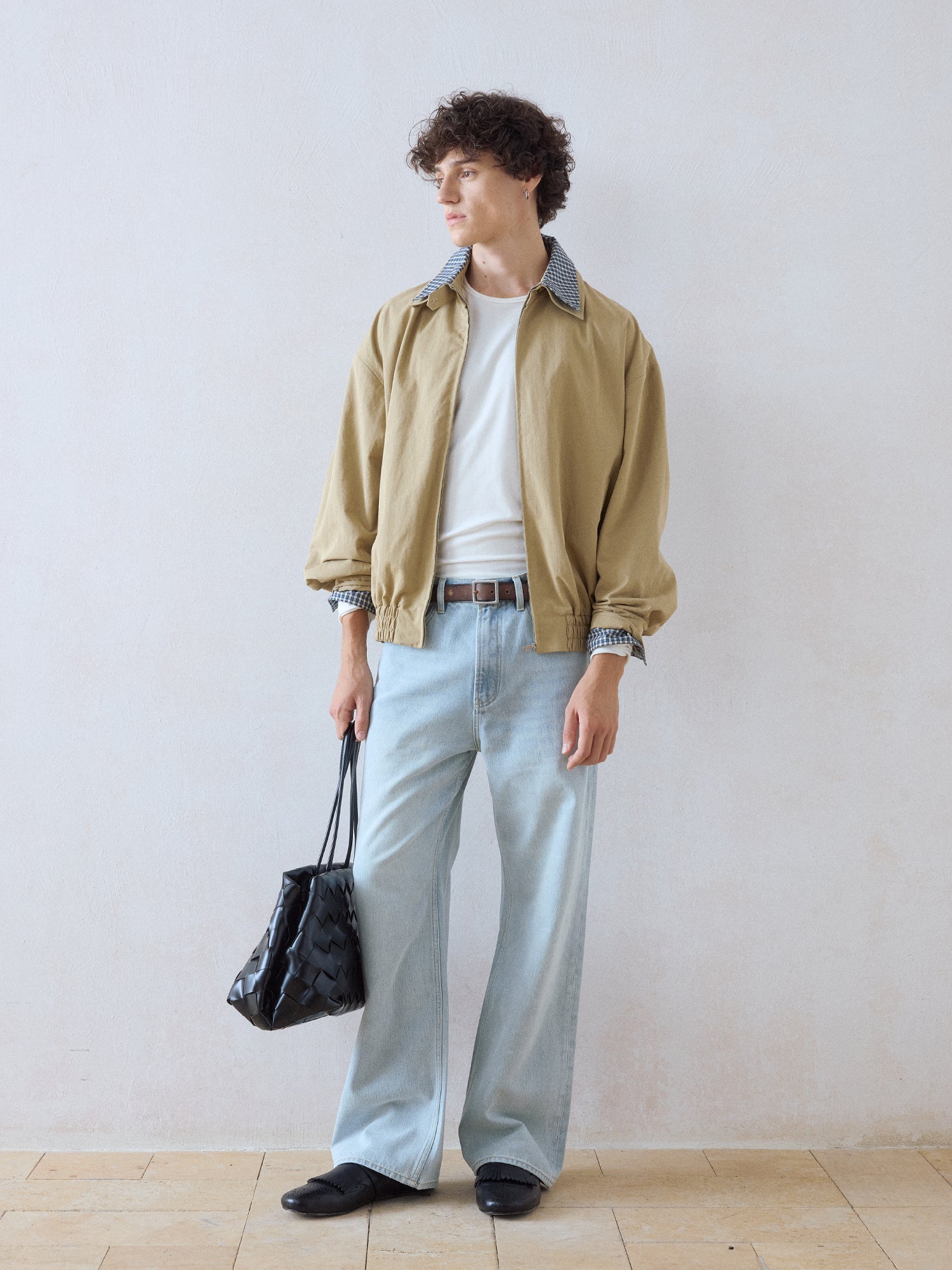 テンセルドレープ・チェックドッキング・ハリントンジャケット　N6159