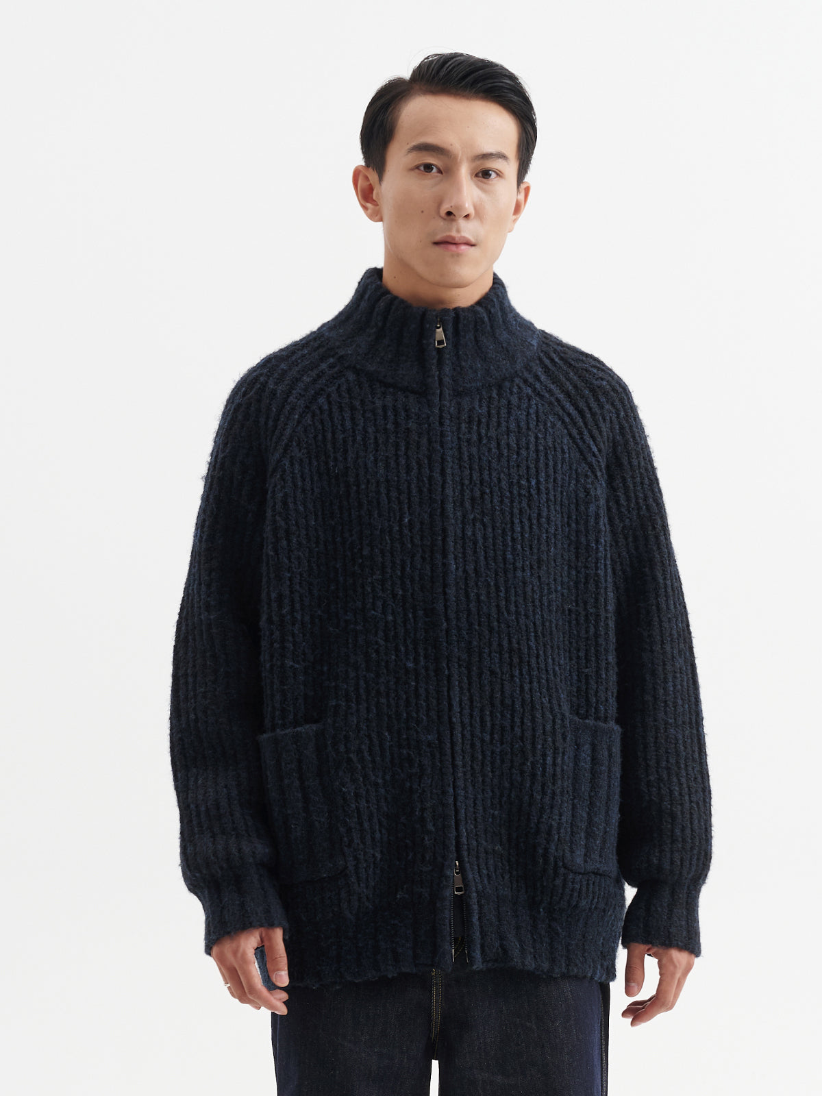 ヘビーゲージ羊毛混 ニットジップカーディガン　N6234