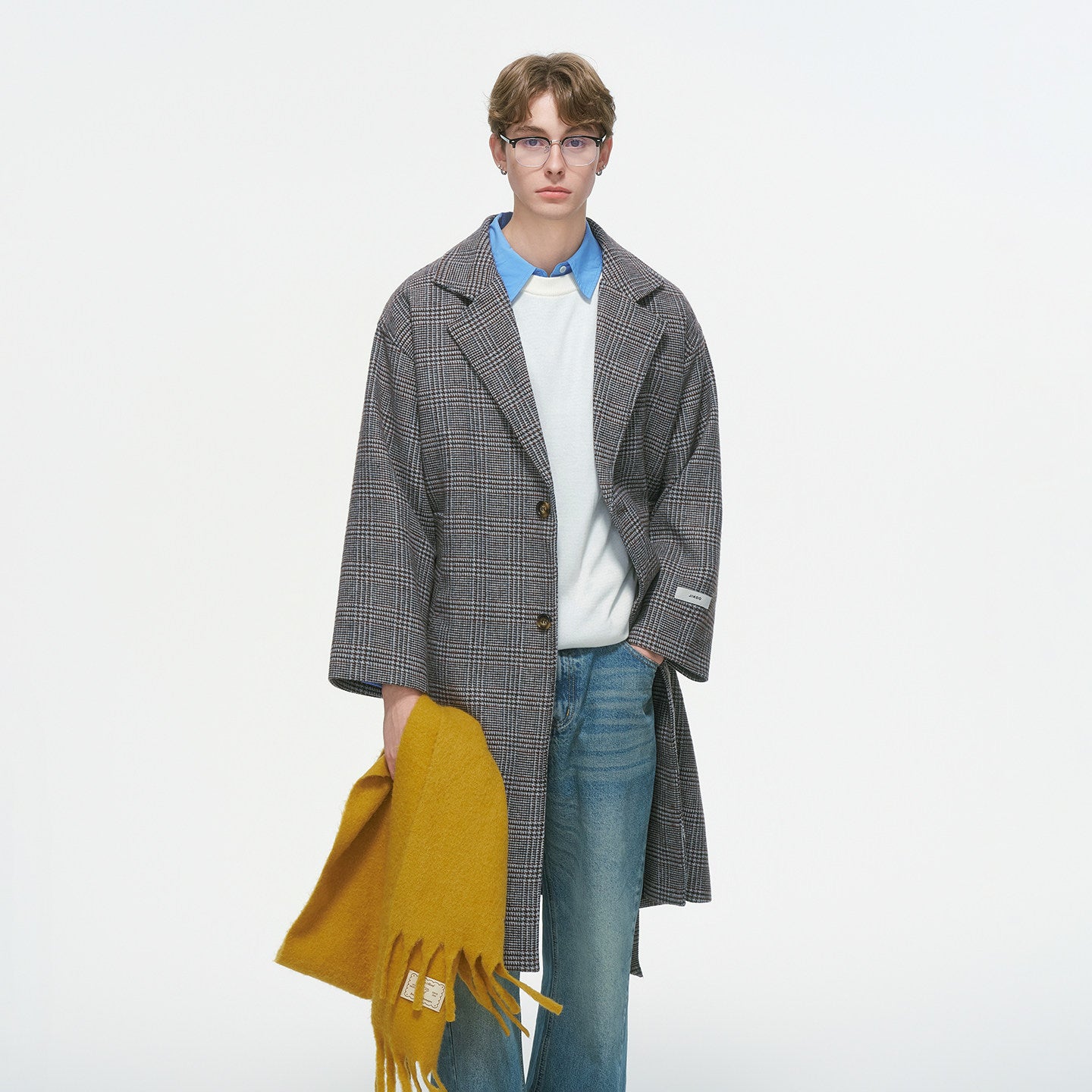 チェックウール 中綿入り ミドルレングスコート N6338