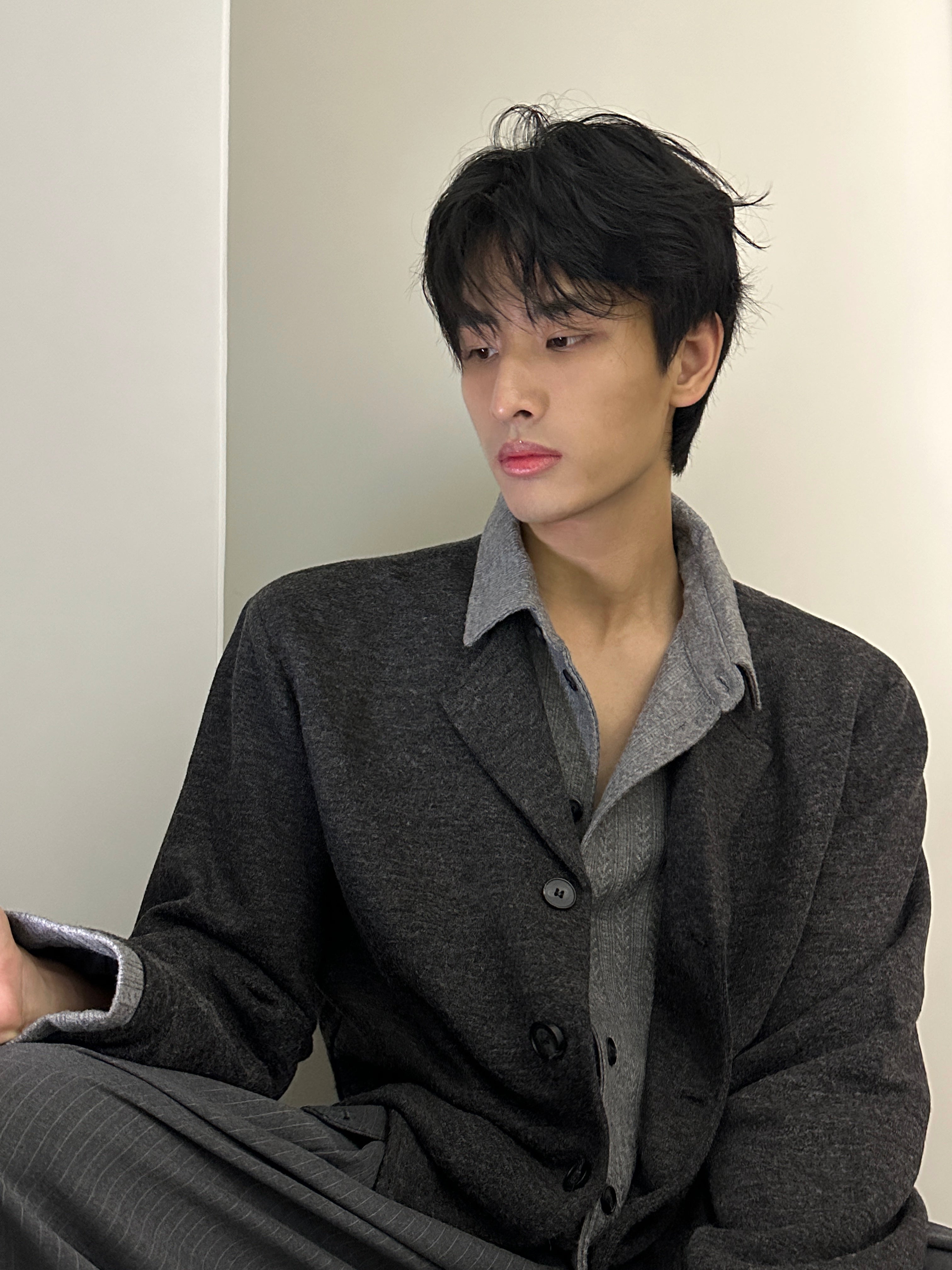 フェイクレイヤード・麦穂ジャカード・ニットカーディガン　N6238