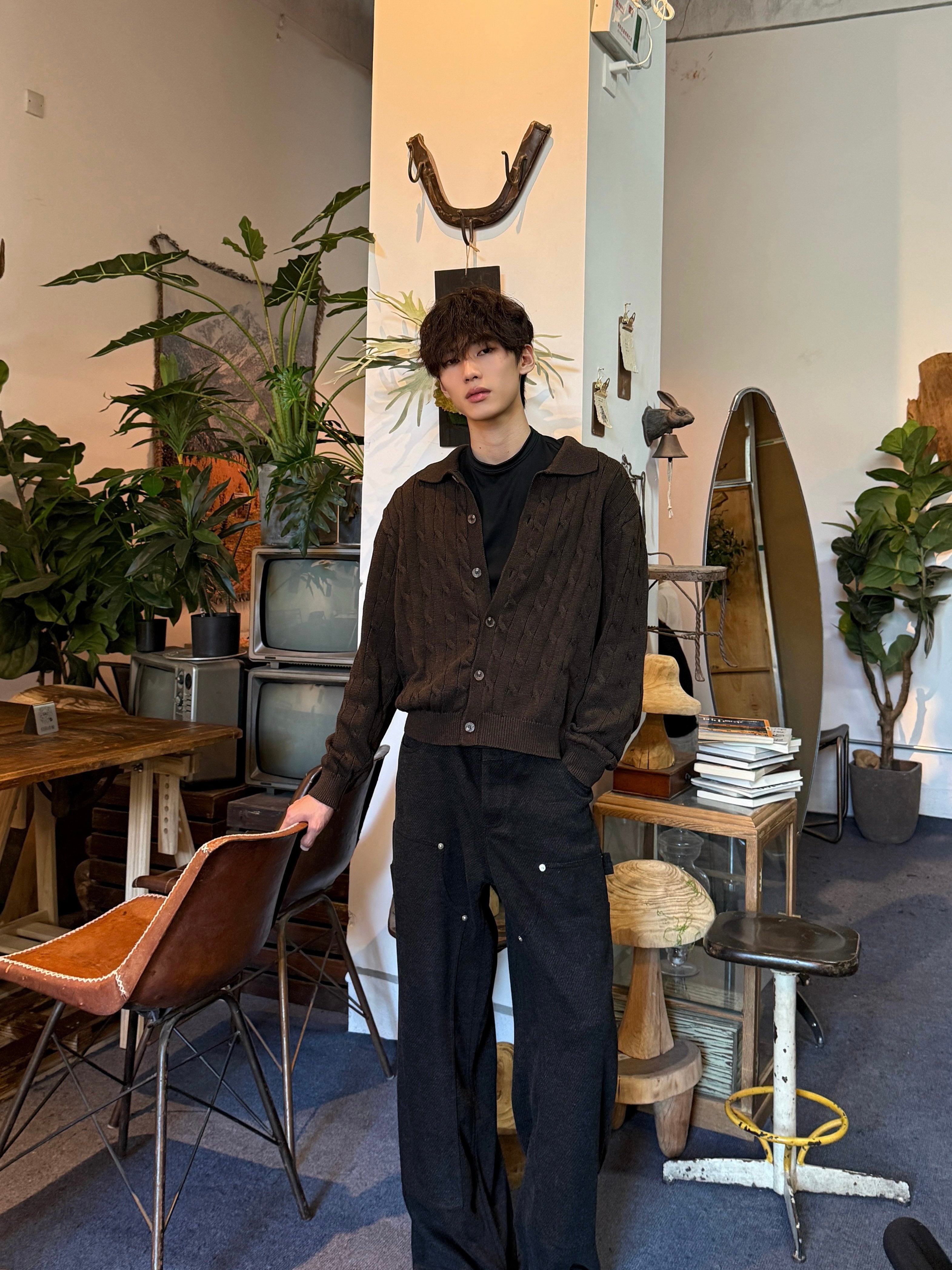 ケーブル編み コットンPOLOカーデ　N6701