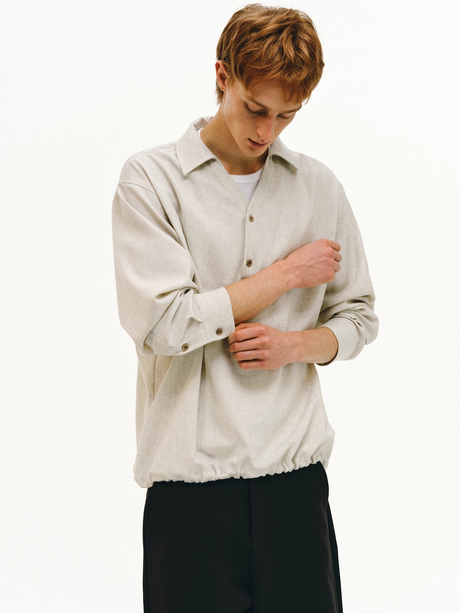 ドローストリング リネンブレンド プルオーバー ポロシャツ/ polo shirt   N5596