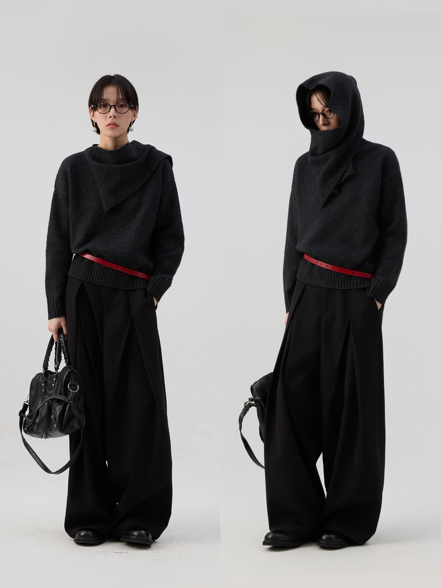 スカーフドッキング・アシンメトリー・デザインニット N6164