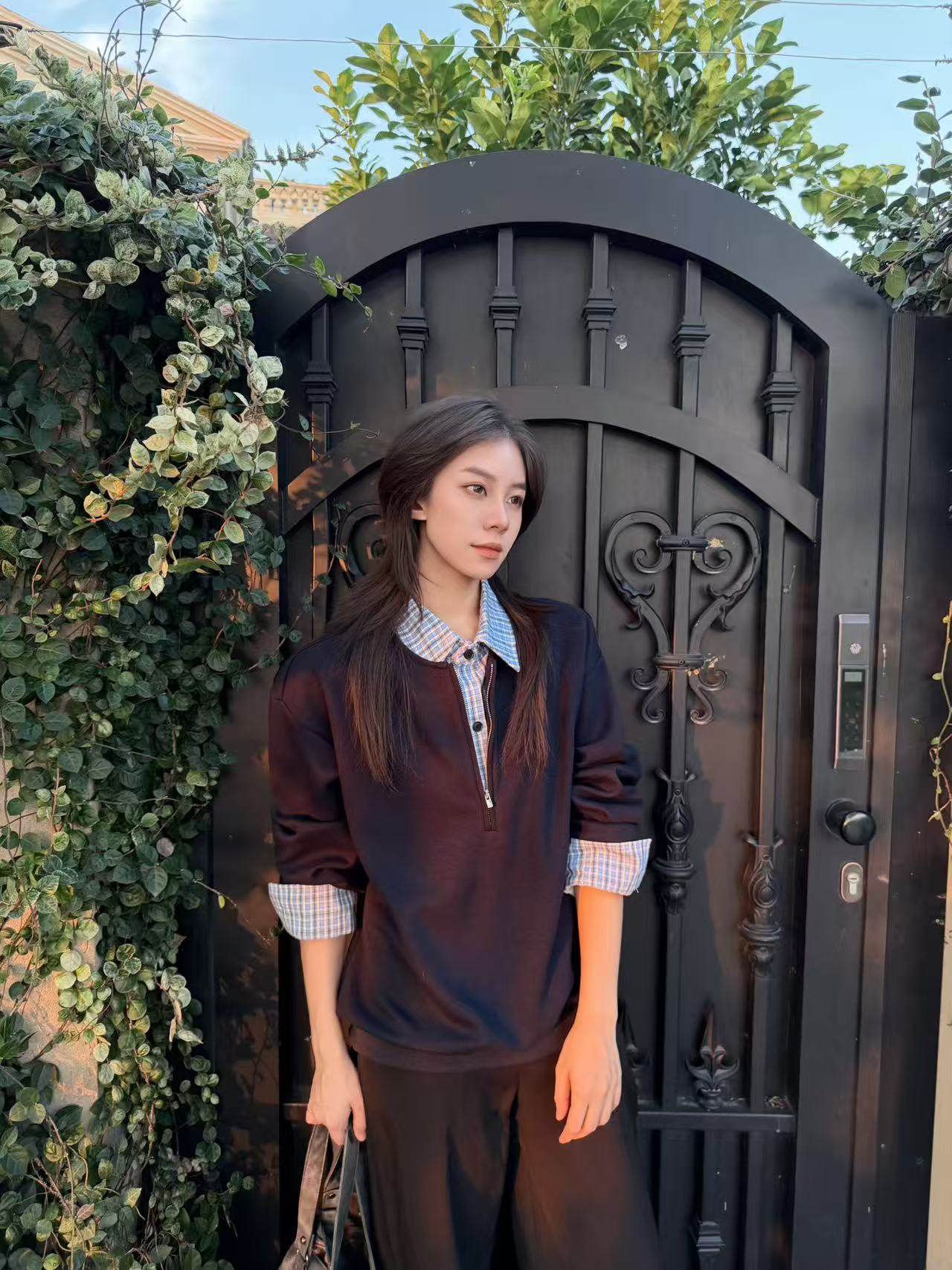 ウール混ハーフジップ ポロスウェット　N6515