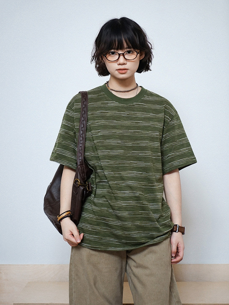 テクスチャーボーダー オーバーサイズTシャツ N6865