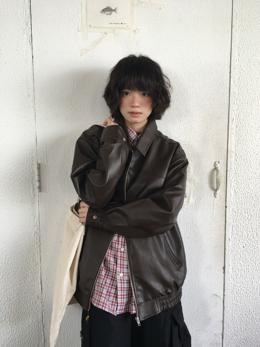 メラードブラウン PUレザー クリーンフィットジャケット　N6547