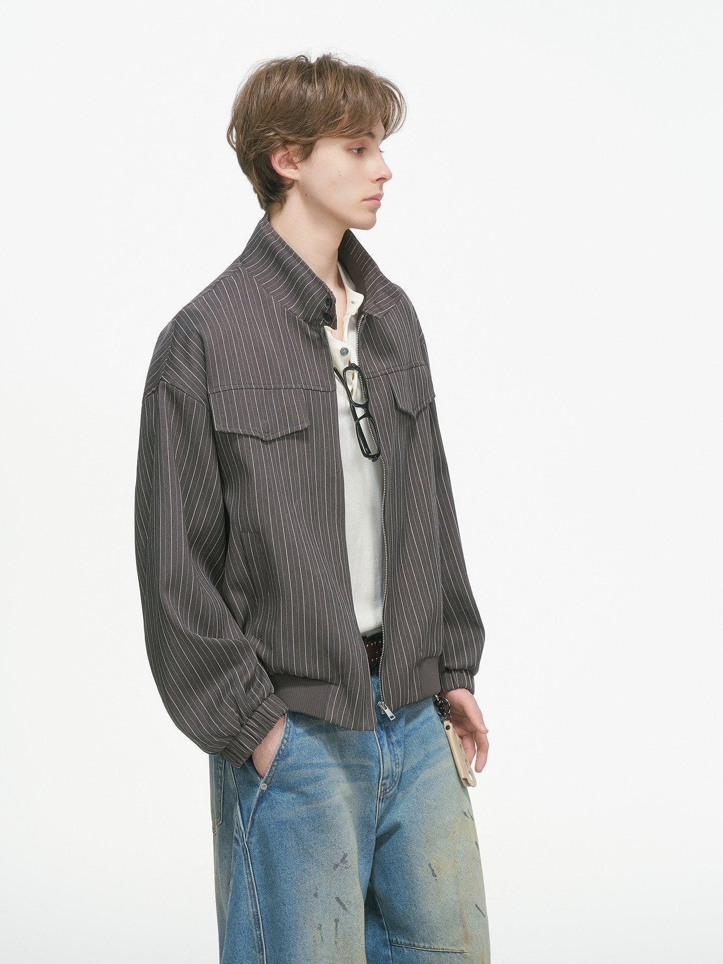 オールドマネーストライプボクシージップジャケット N6336