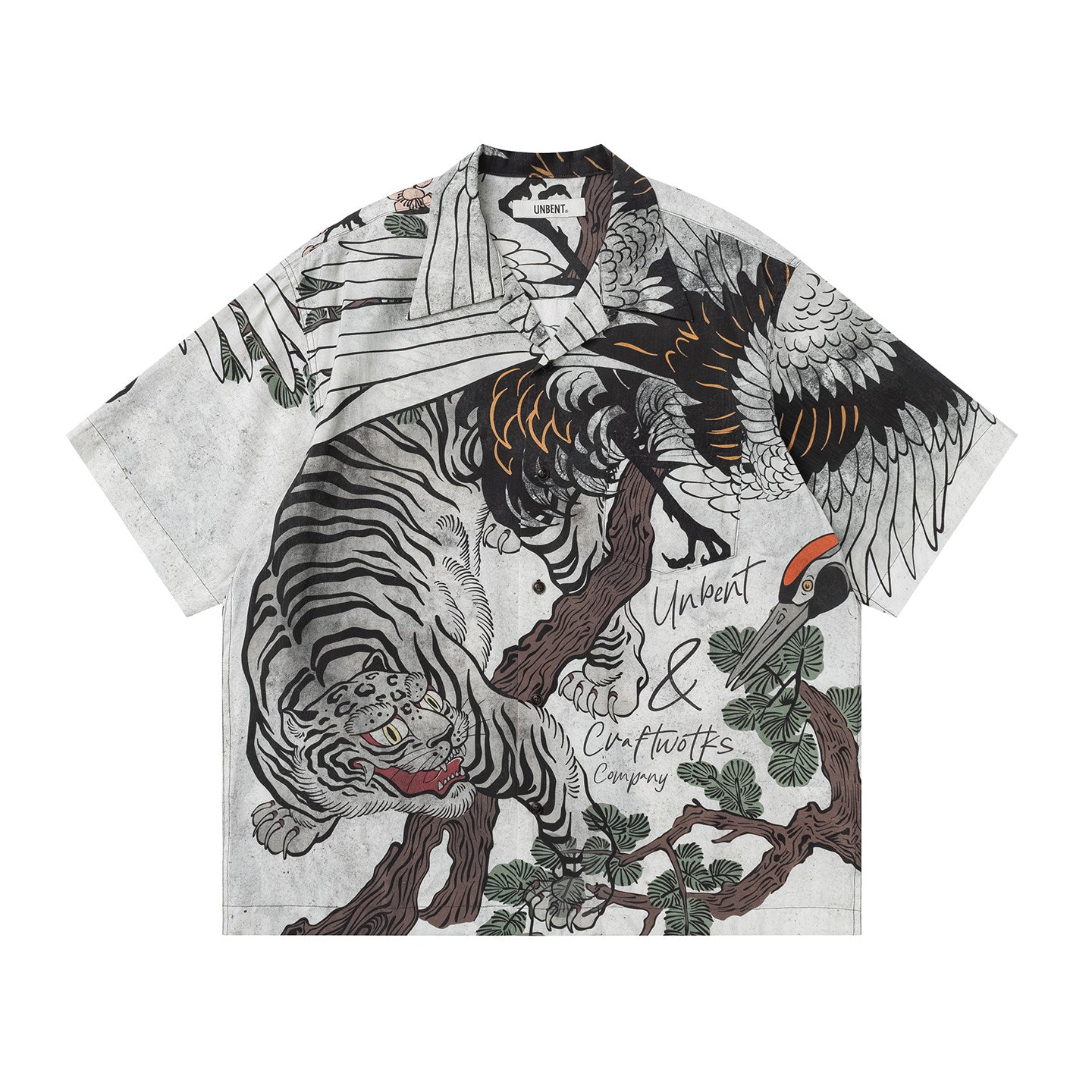 浮世絵虎鶴 ウォッシュド キューバカラーシャツ N6976