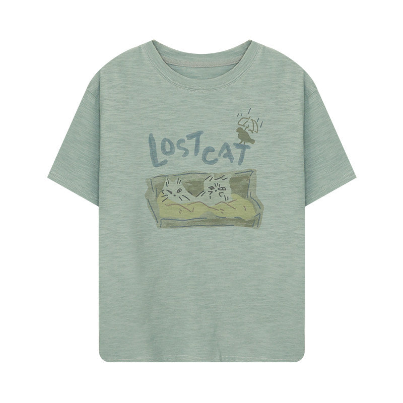 LOST CAT スラブコットン デジタルプリント Tシャツ N6996