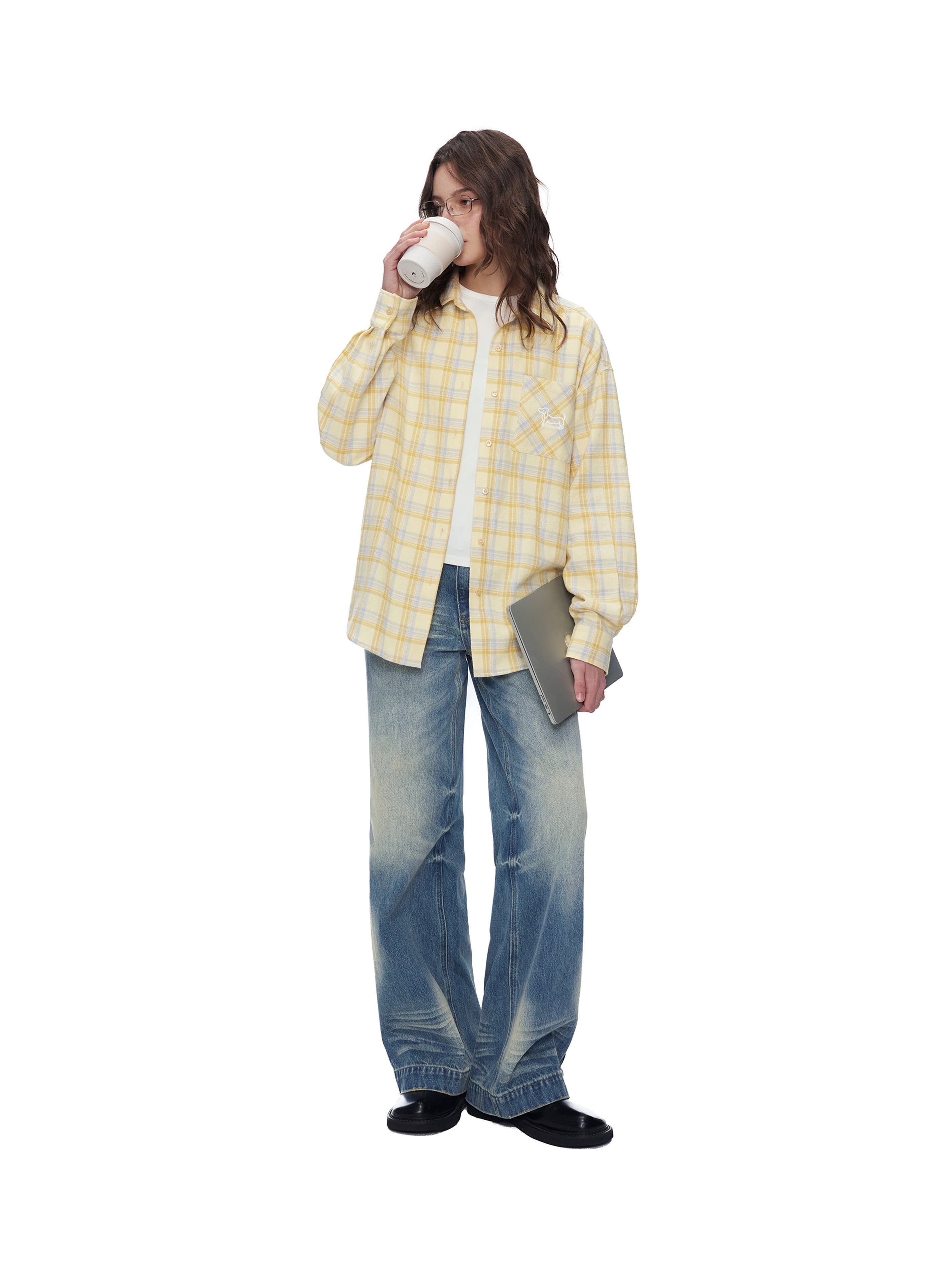 ダックス刺繍 イエローチェックシャツ N6650