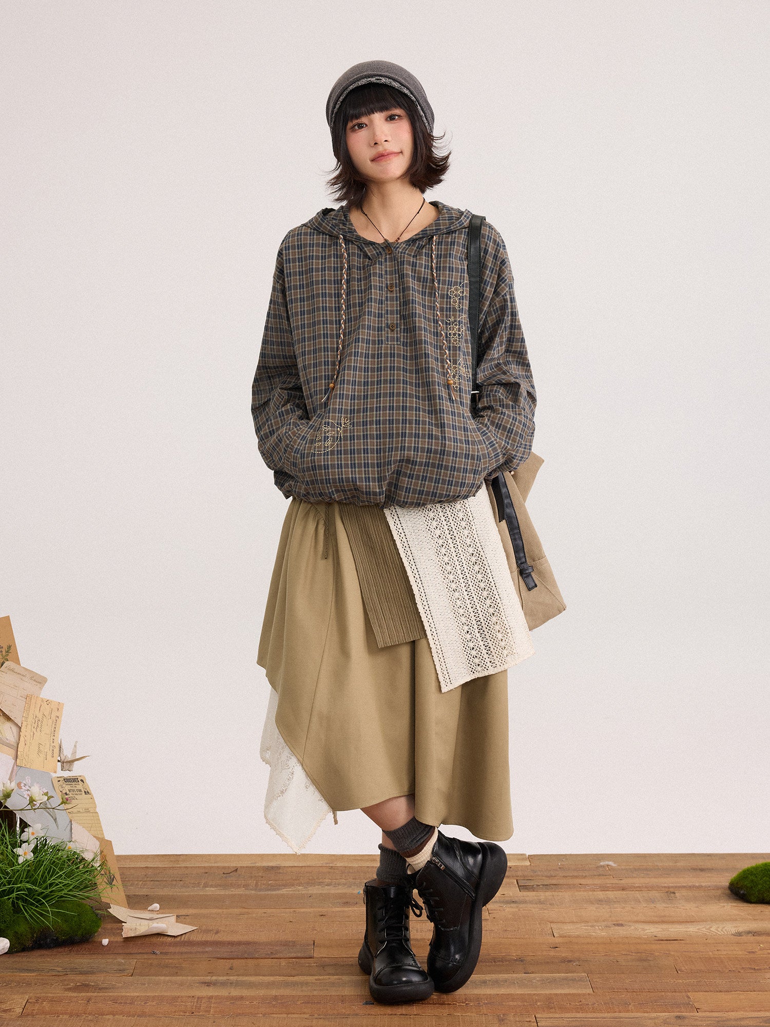 チェックフーディー バルーンシャツ　N6791