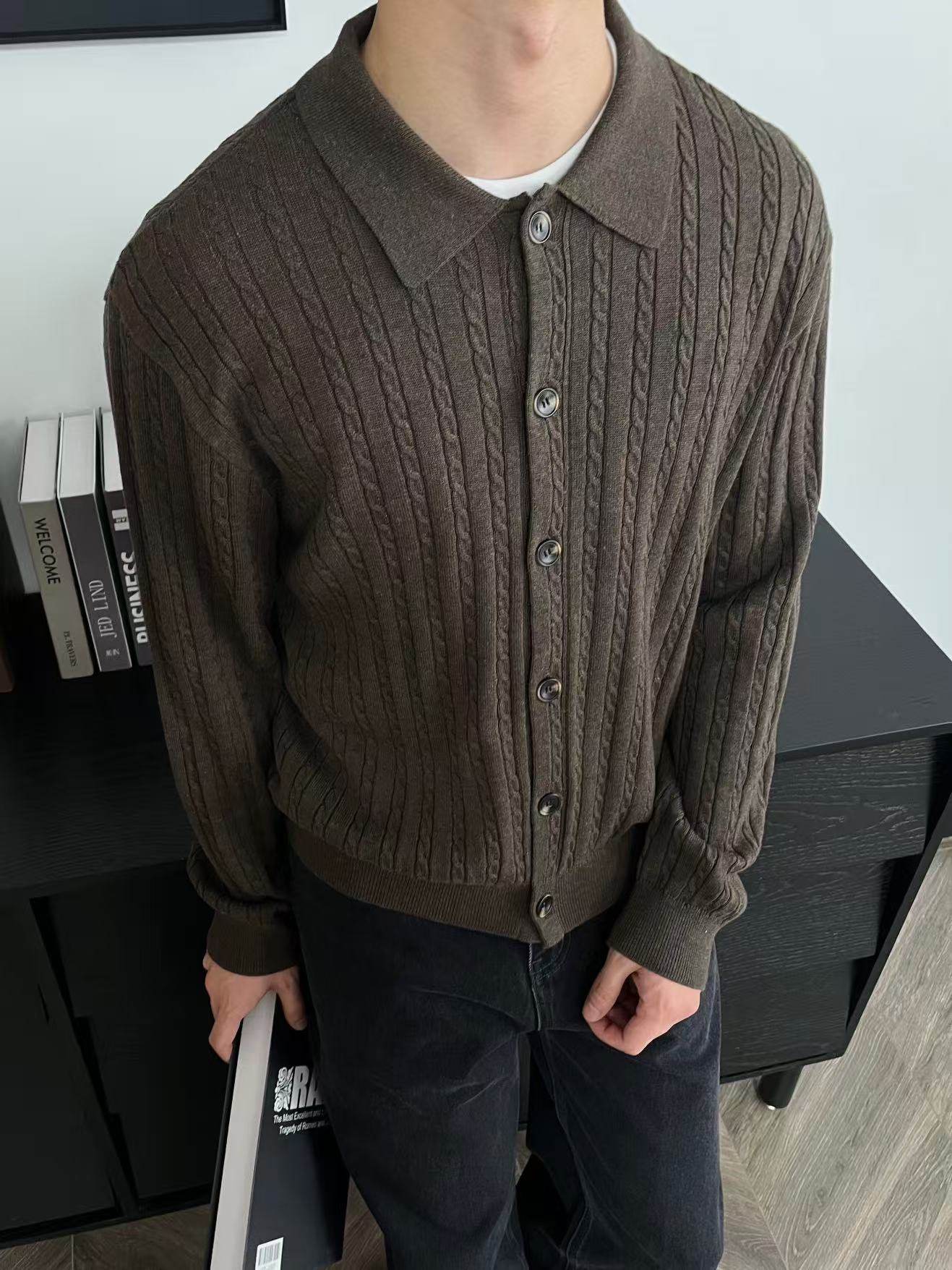 ファインストライプ ケーブル コットンカーディガン N6626