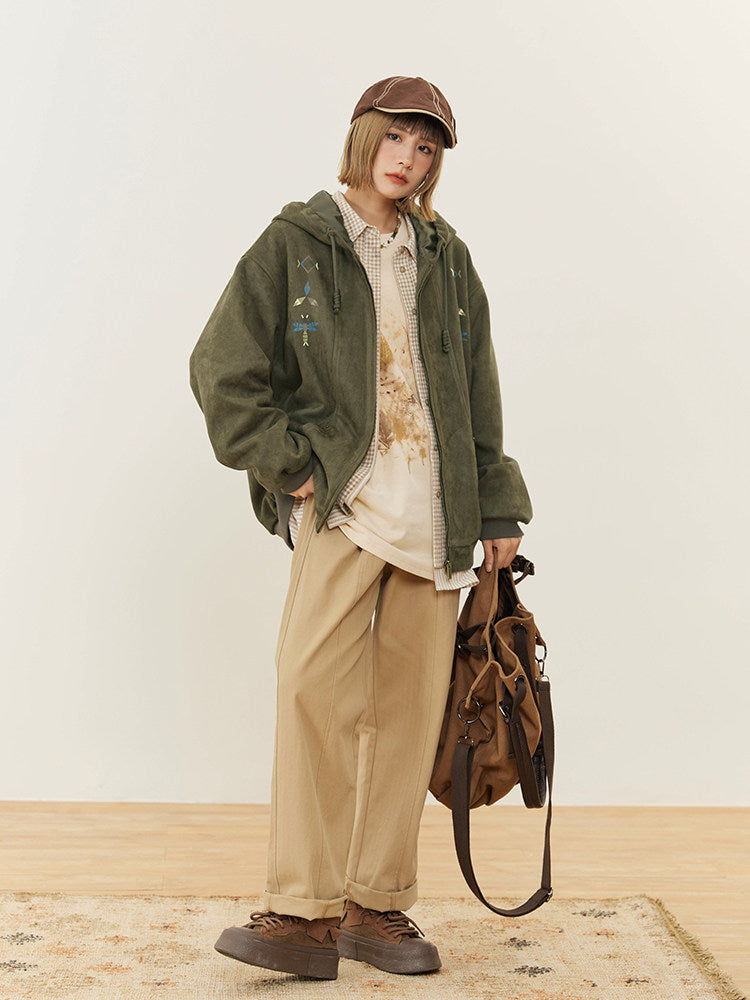 スエードタッチ 刺繍フーディ ジップアップ N6473