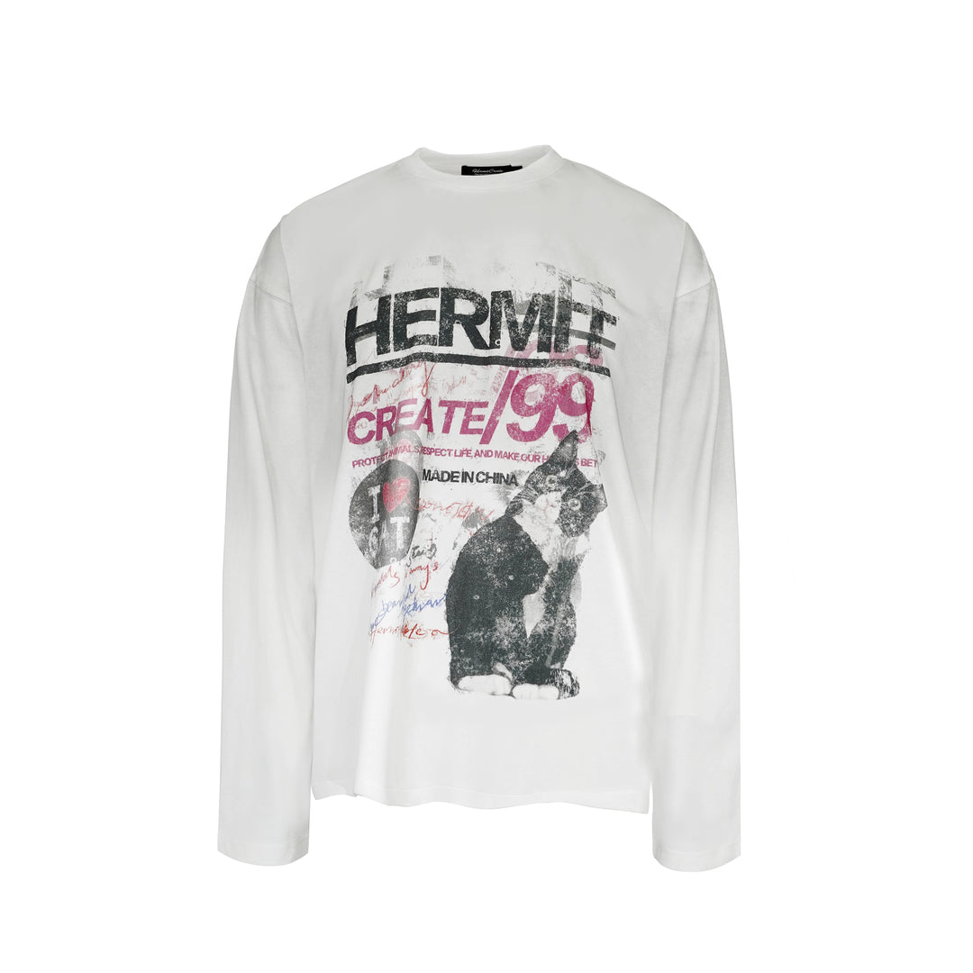 古着風グランジ 汚れ加工グラフィックロンT N5909