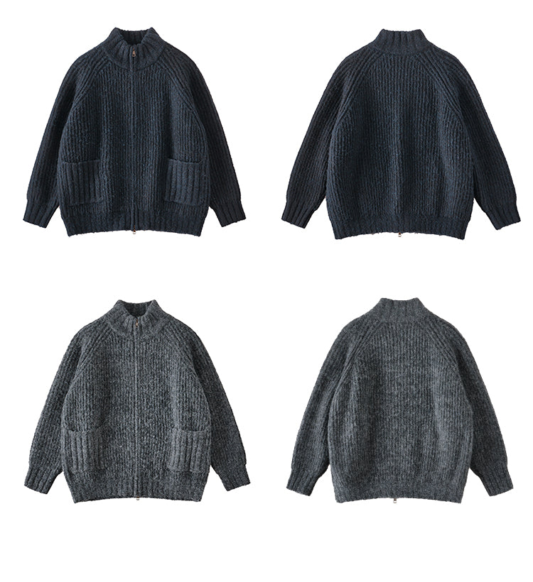 ヘビーゲージ羊毛混 ニットジップカーディガン　N6234