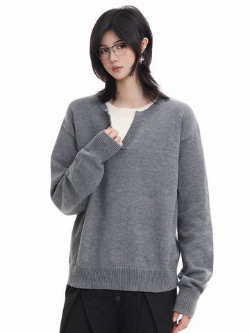 フェイクレイヤード・ヘンリーネックニット N6013