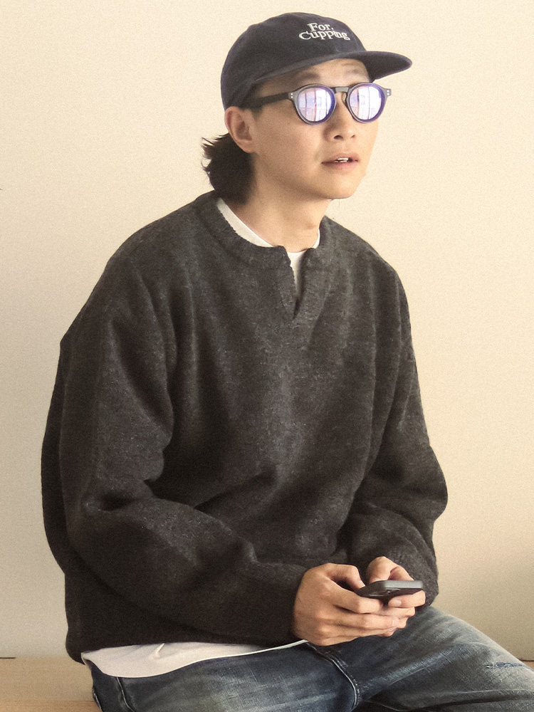 新品タグ付き　ヨリ　マニッシュレイヤーニット モヘア混ウール Vネック ミニマルニットセーター N6406