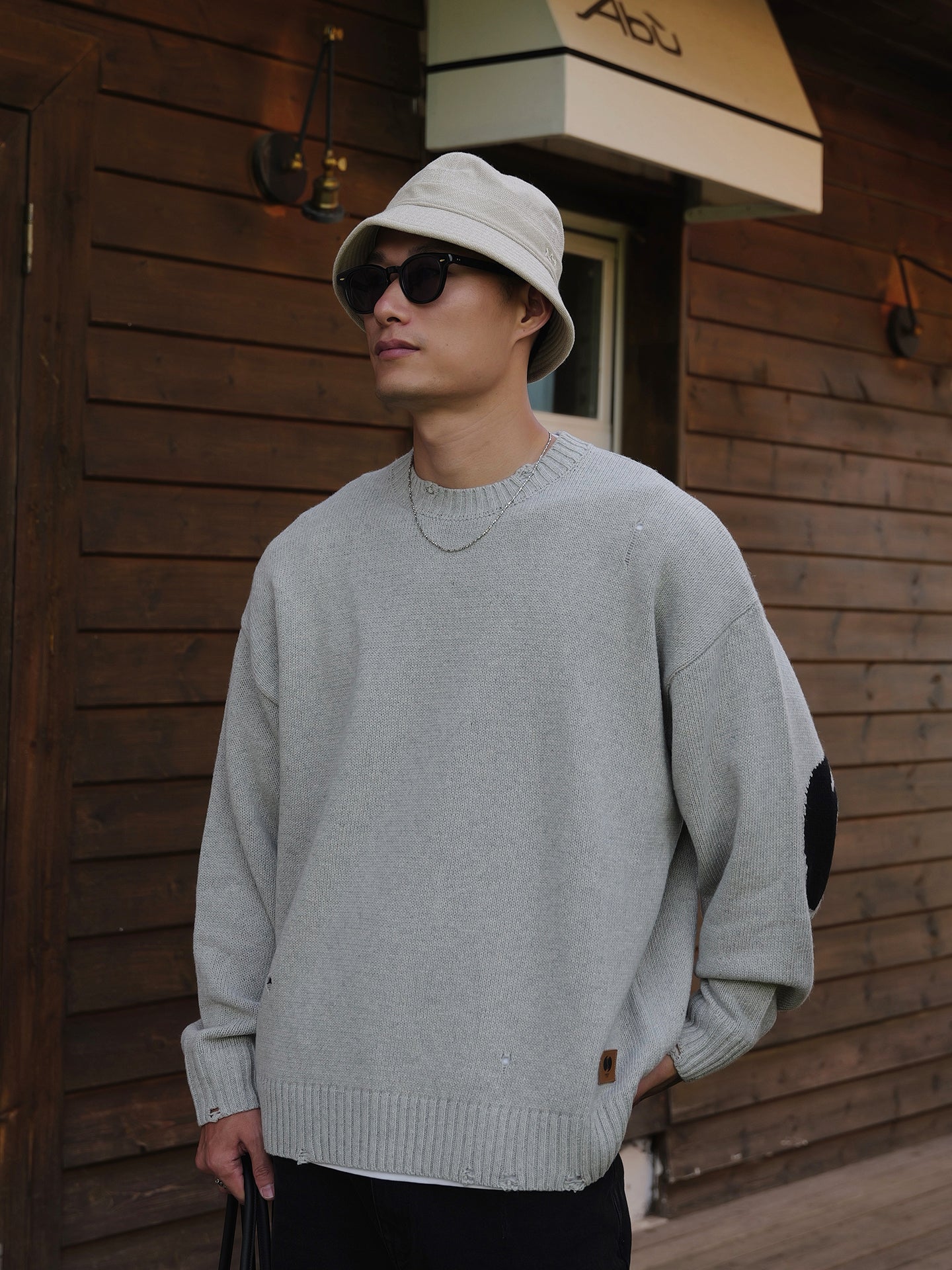 ダメージ加工ウール混 リラックスニットセーター N6257