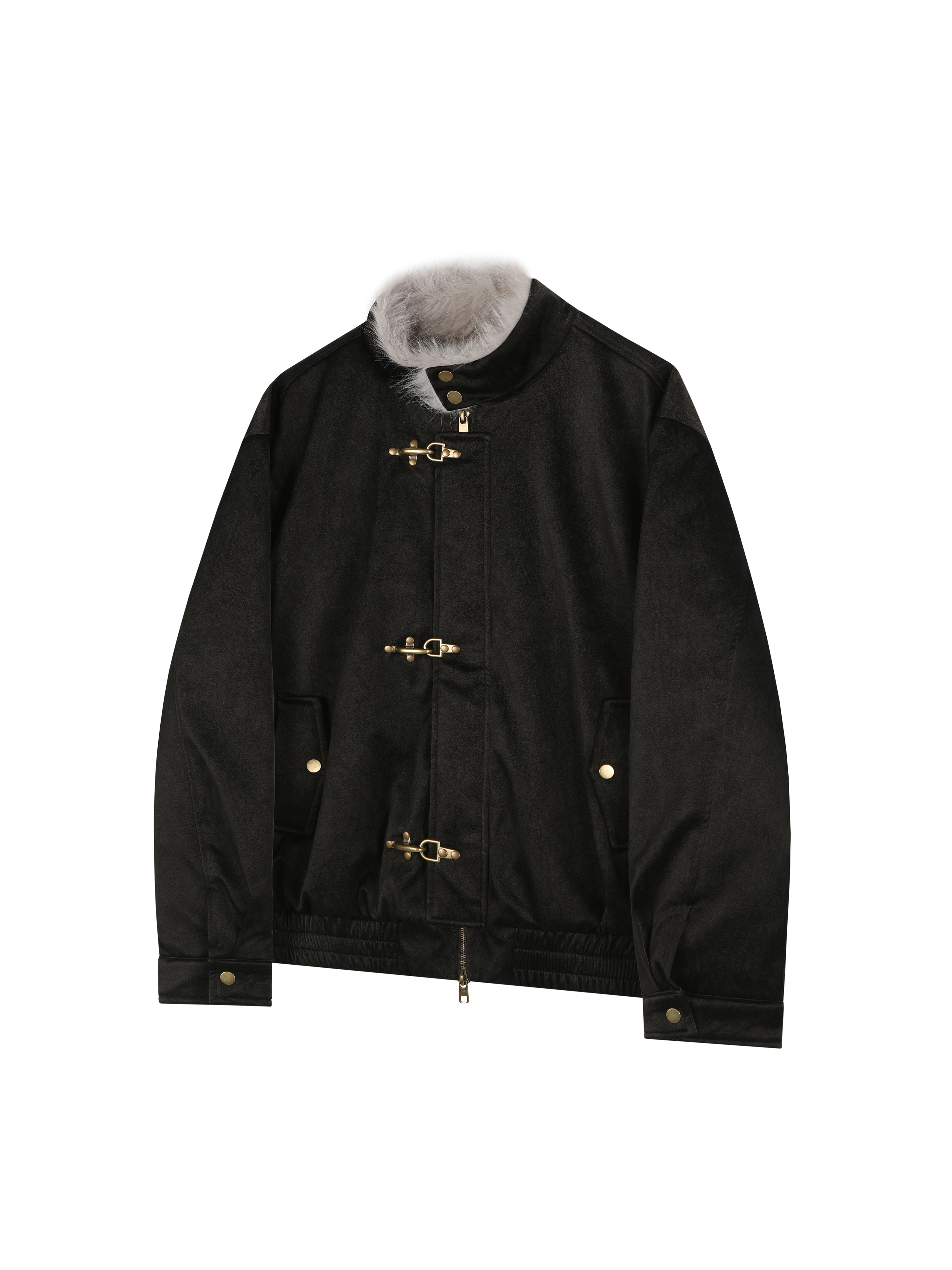 ロングファー襟パールレザー フライトバックルジャケット　N6267