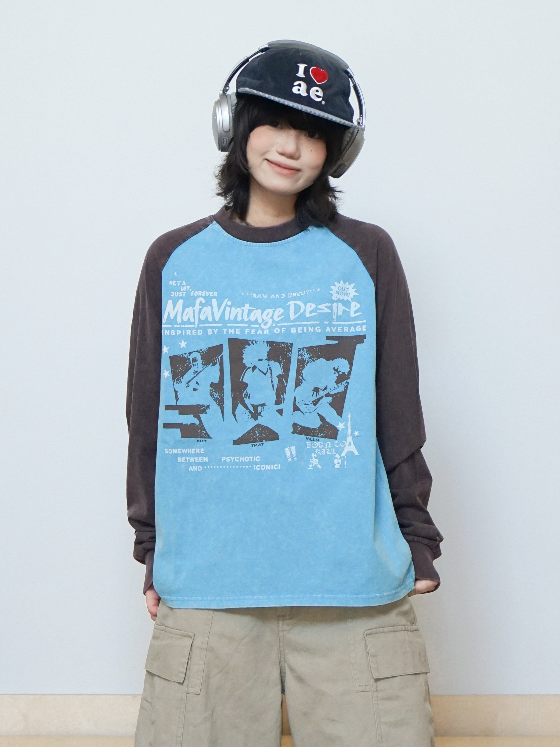 コットンラグラン袖バンドプリント長袖Tシャツ　N7251