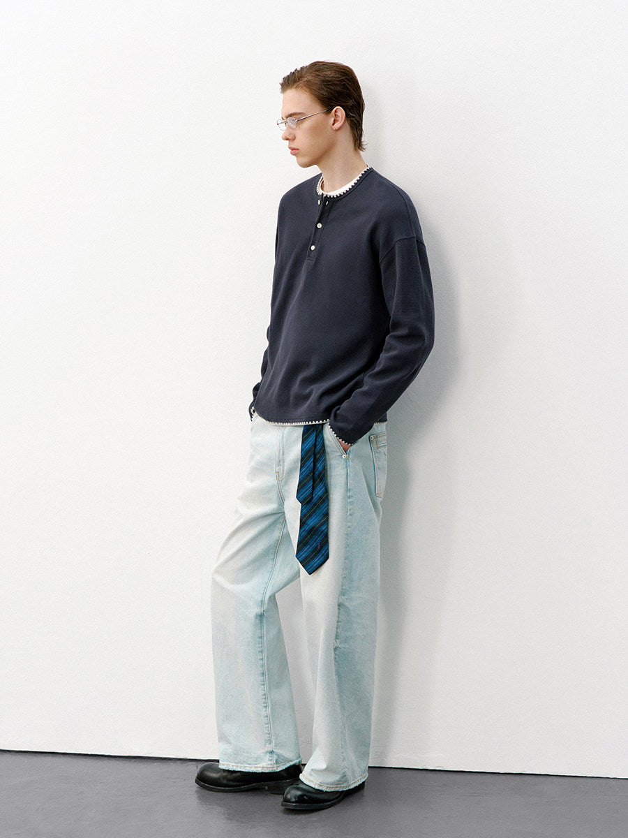 ヘビーコットン ヘンリーネック ルーズロングT　N6605
