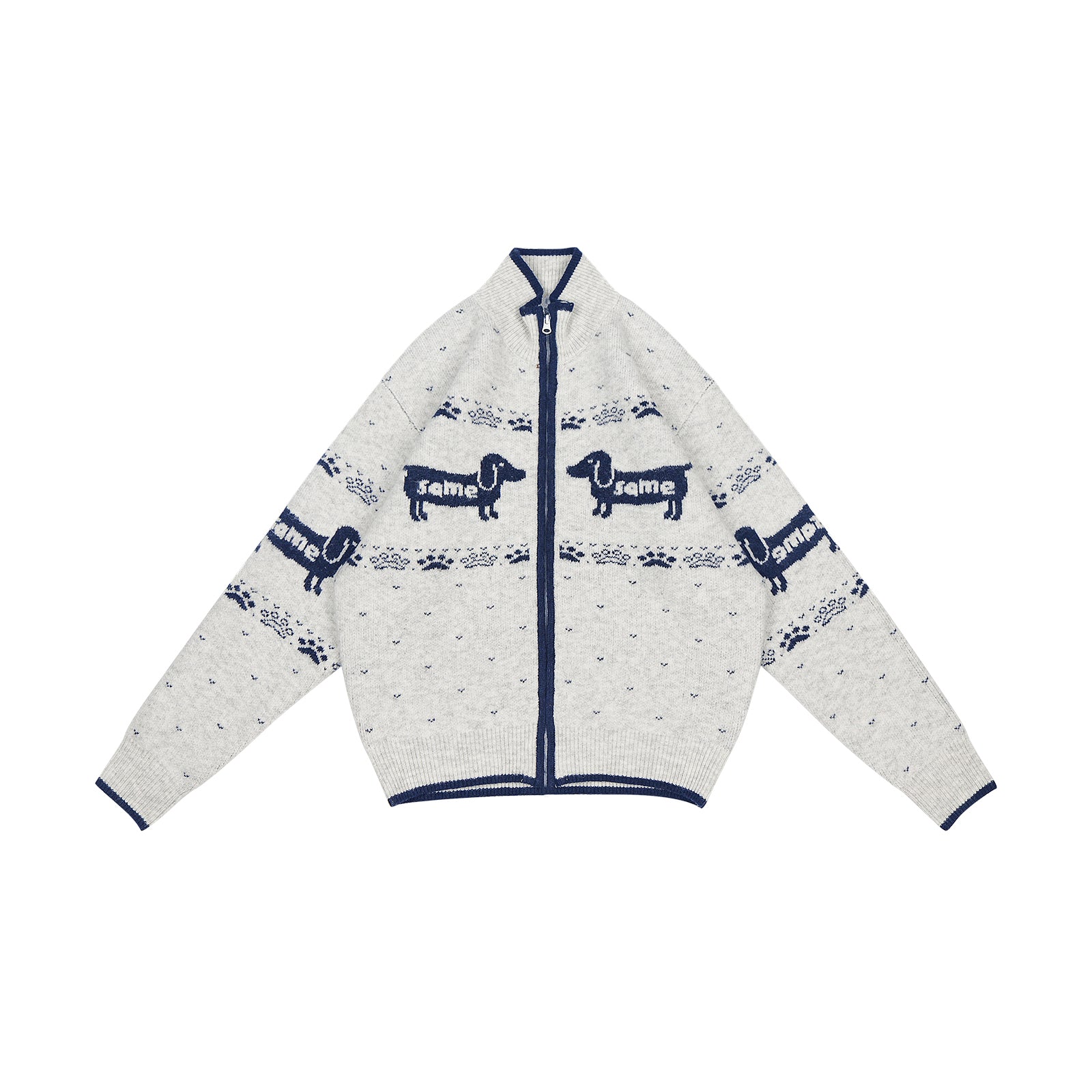 ドッグジャカード ウール混 リラックスニットカーディガン N6311