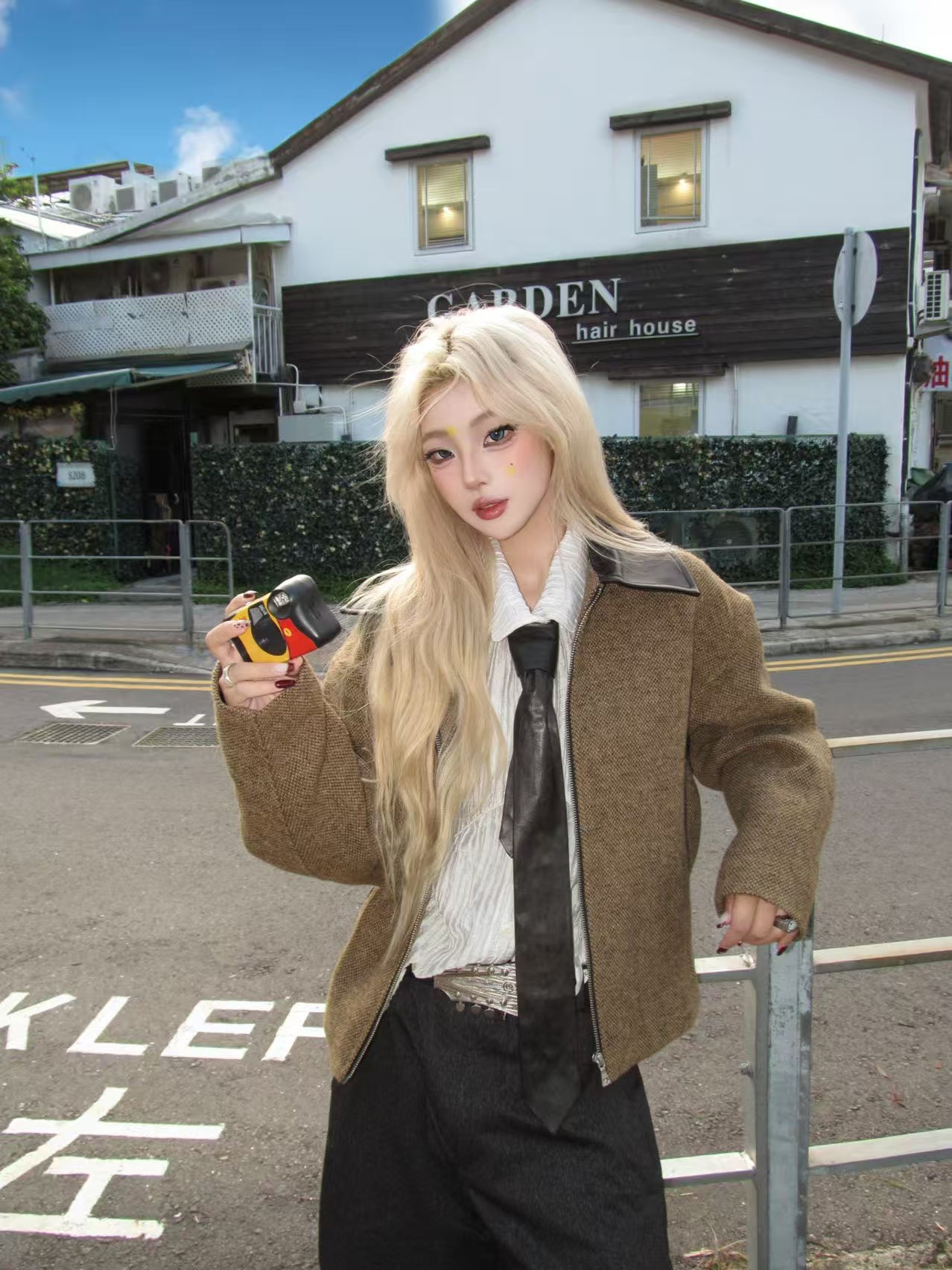 ラムレザーカラー・ドネガルツイードクロップドジャケット N6194