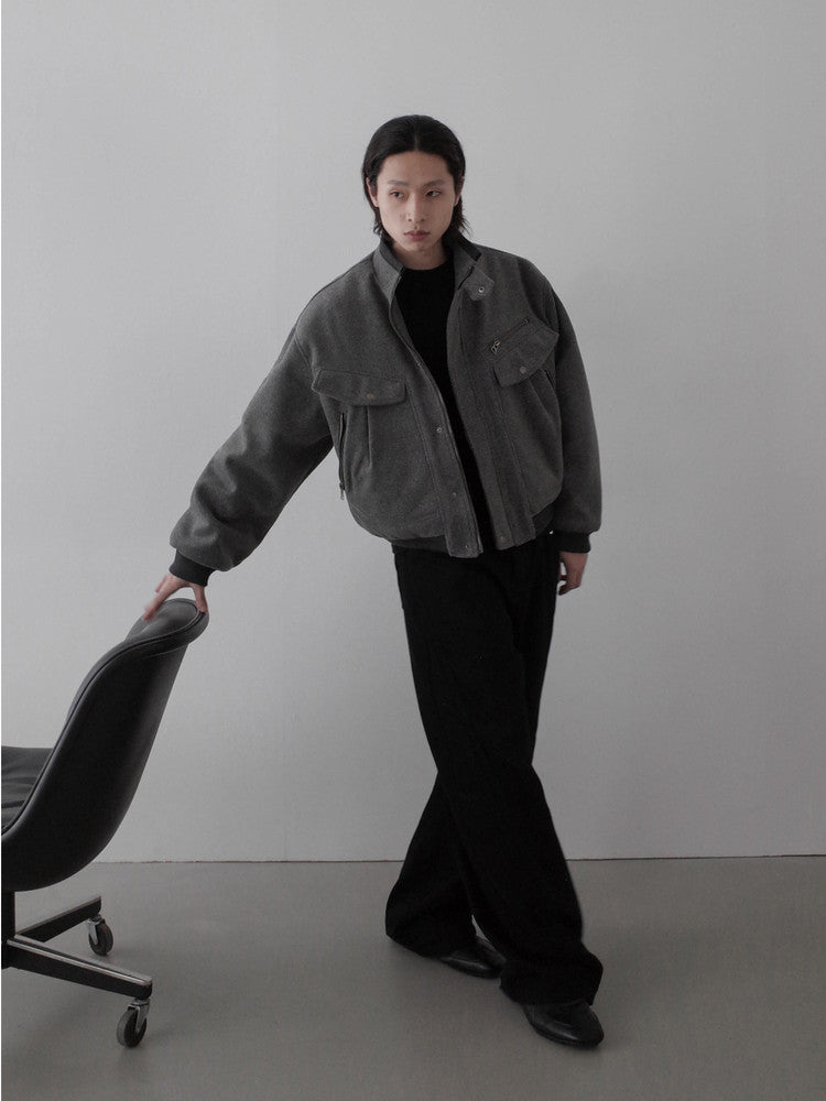 スタンドカラー ウール調ボクシーワークジャケット N6349