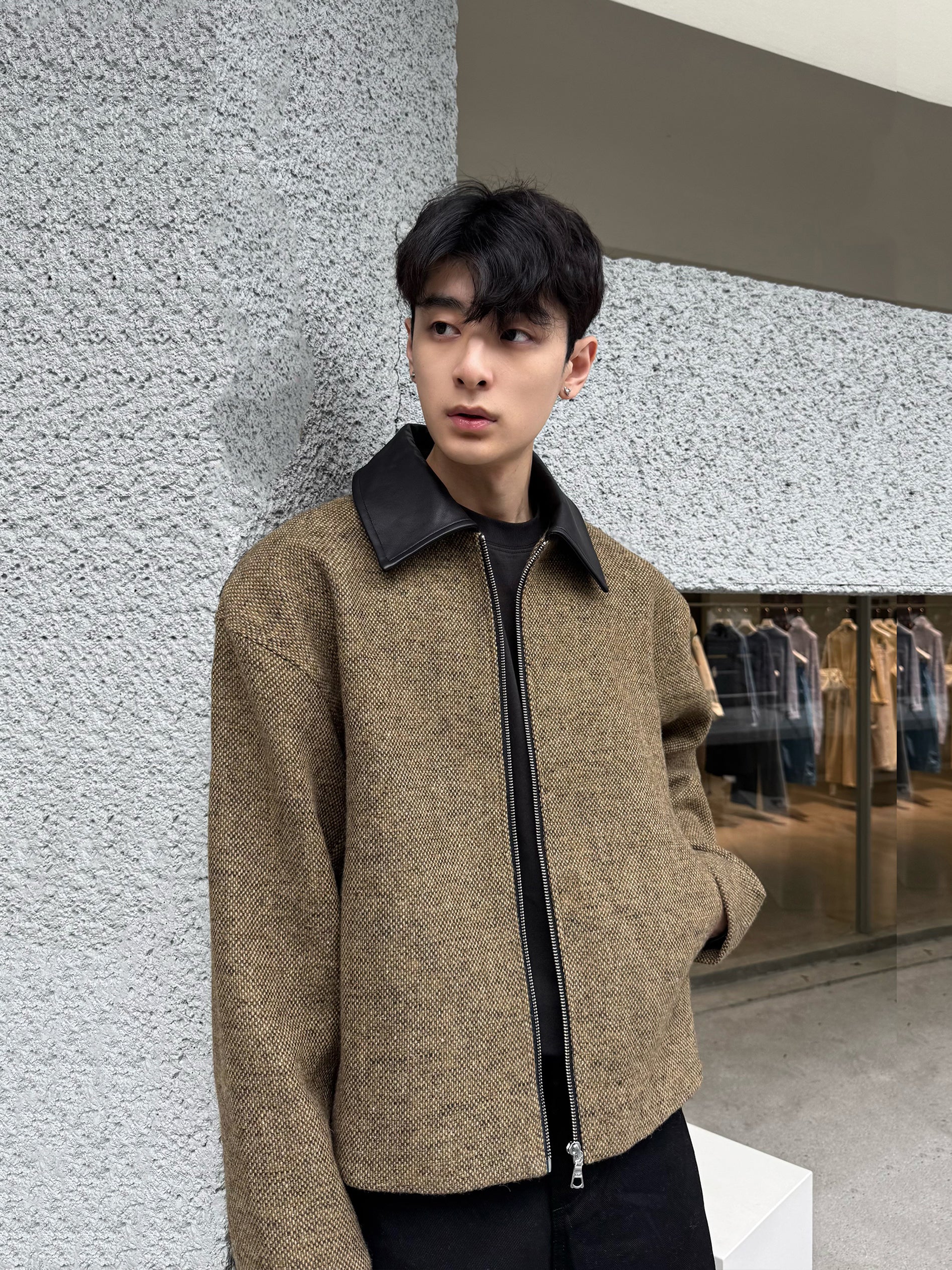 ラムレザーカラー・ドネガルツイードクロップドジャケット N6194