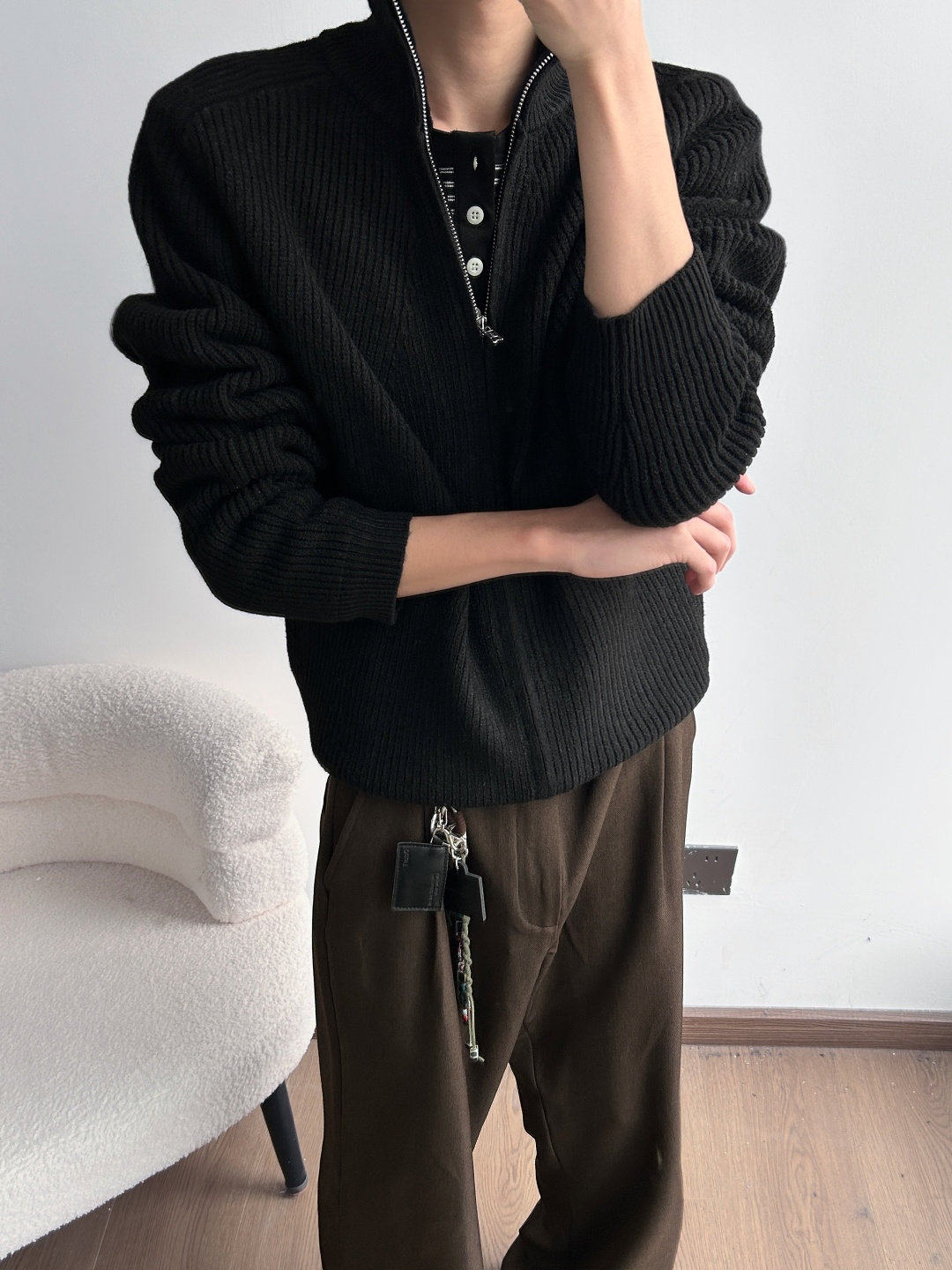 ハイネックジップ ニットカーディガン N6627