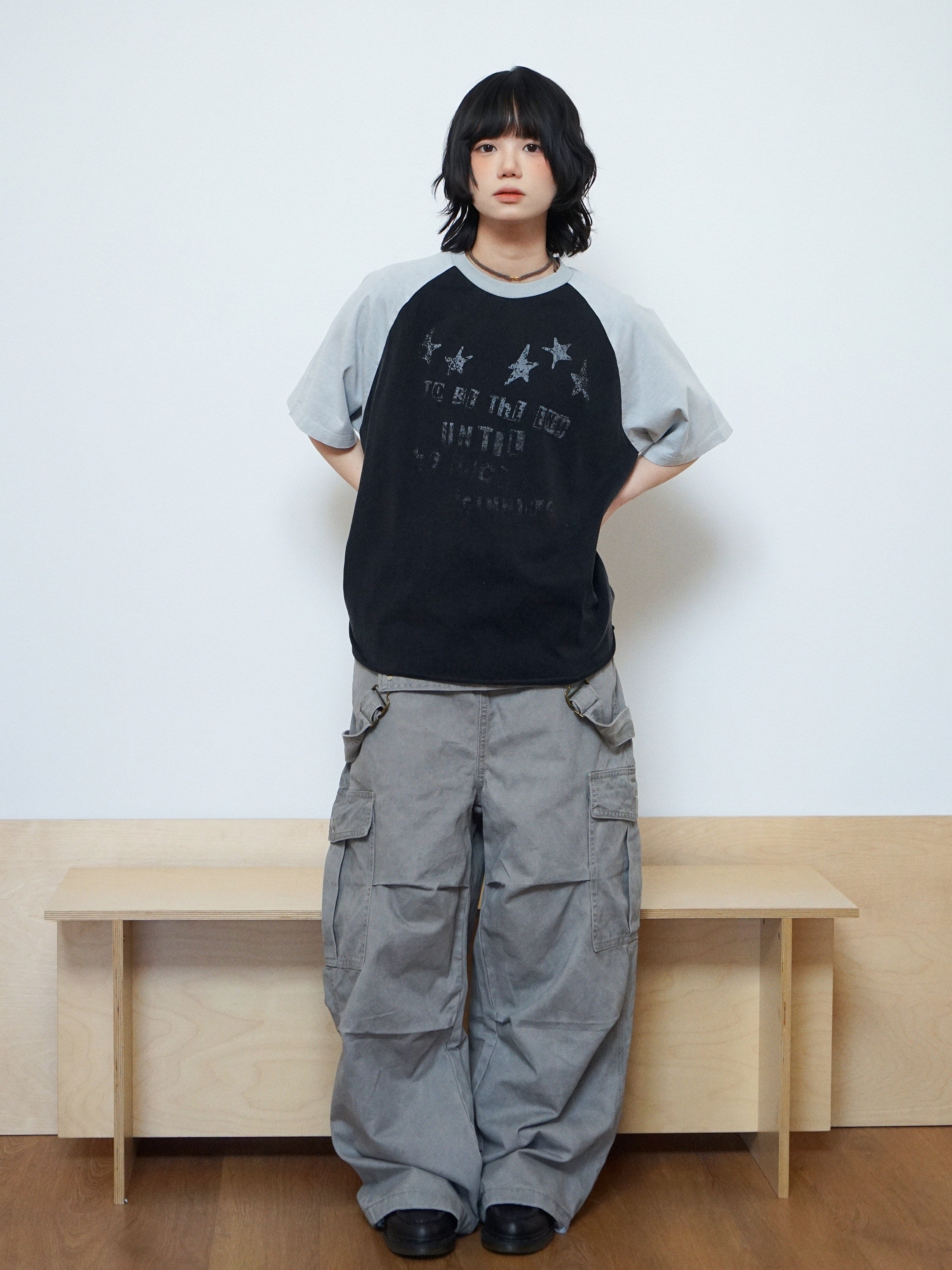 バイカラー ラグラン ヴィンテージプリント Tシャツ N6867
