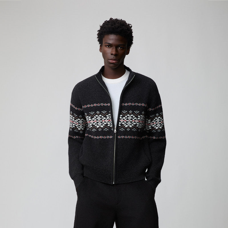 オーストラリアウール フェアアイル柄 ジップニット　N6355