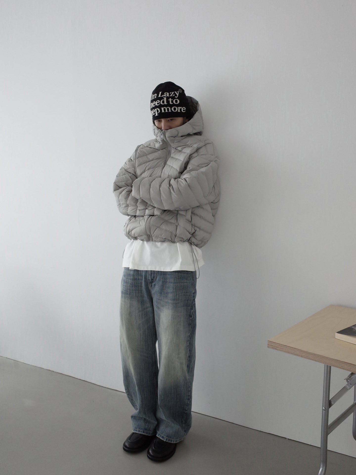 ヘリンボーン・90%ホワイトダックダウン・パファージャケット N6195