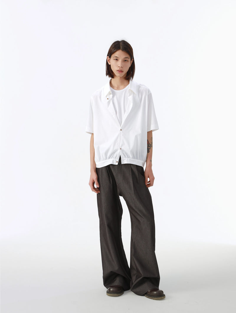 クロップド丈 裾シャーリング 半袖シャツ /  Shirred Shirt  N5563