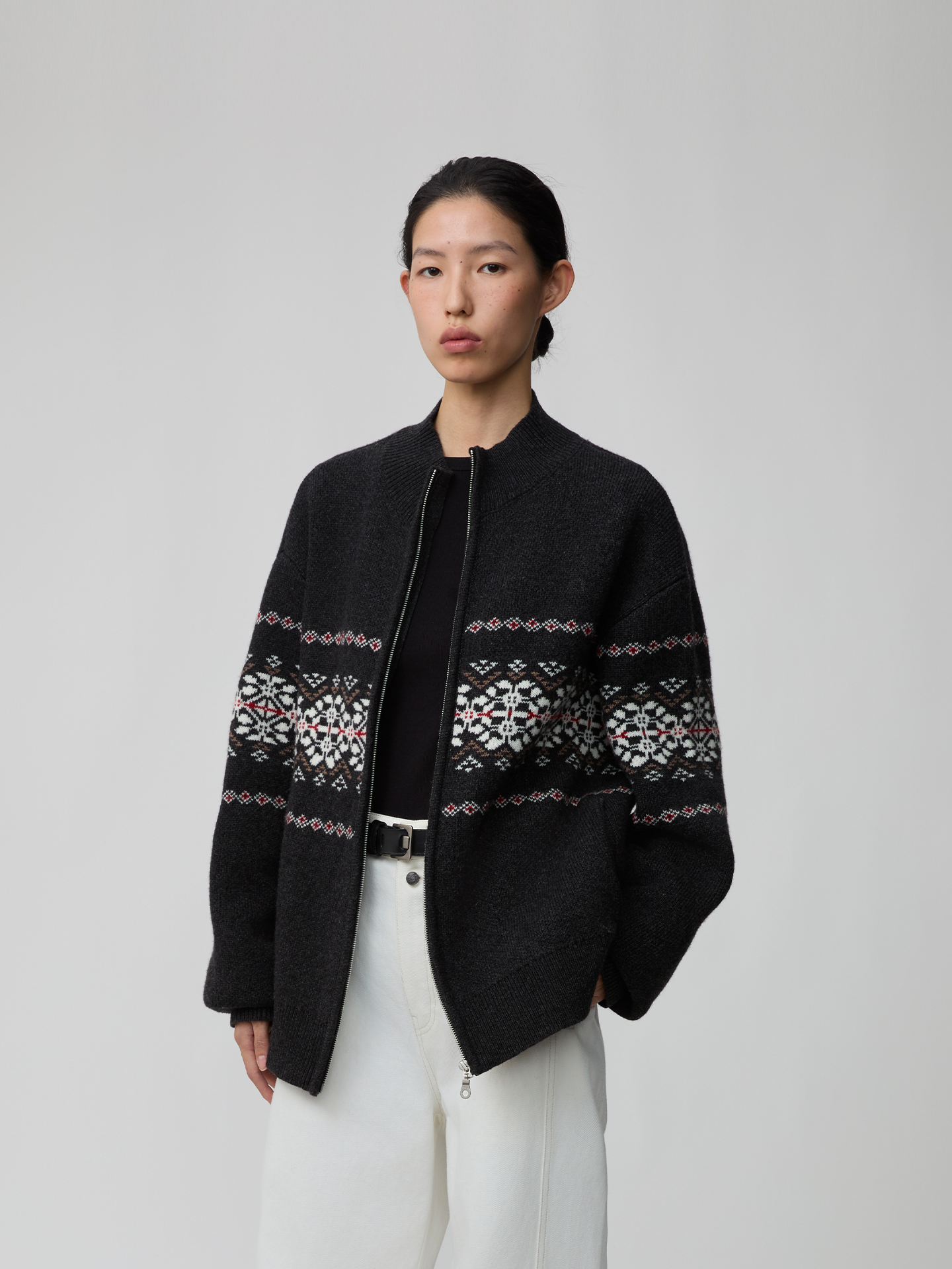 オーストラリアウール フェアアイル柄 ジップニット　N6355