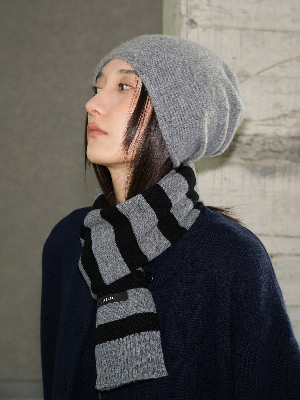 90/10カシミヤウール・ダブルレイヤー・ストライプマフラー　N6171