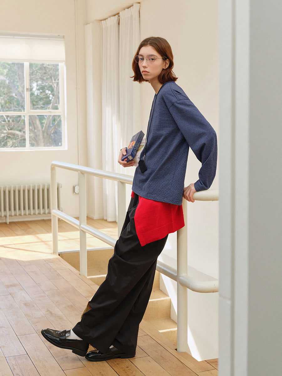 ヴィンテージ細ボーダー 配色クルーロングT　N6545