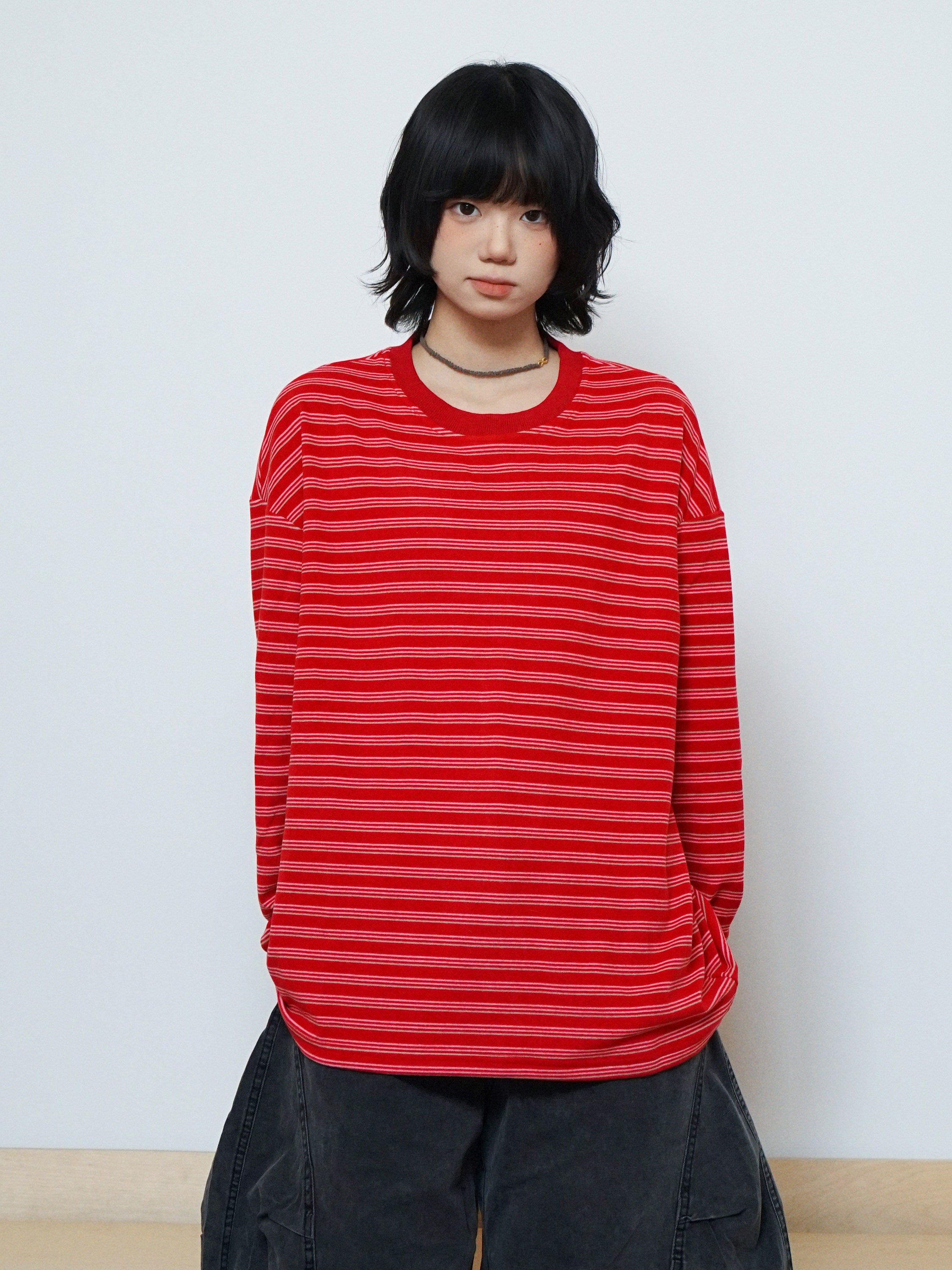 レッドボーダールーズロングTシャツ  N6776