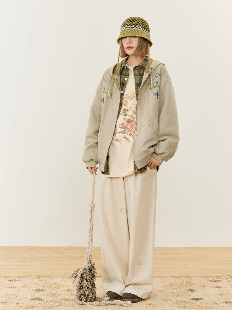 スエードタッチ 刺繍フーディ ジップアップ N6473