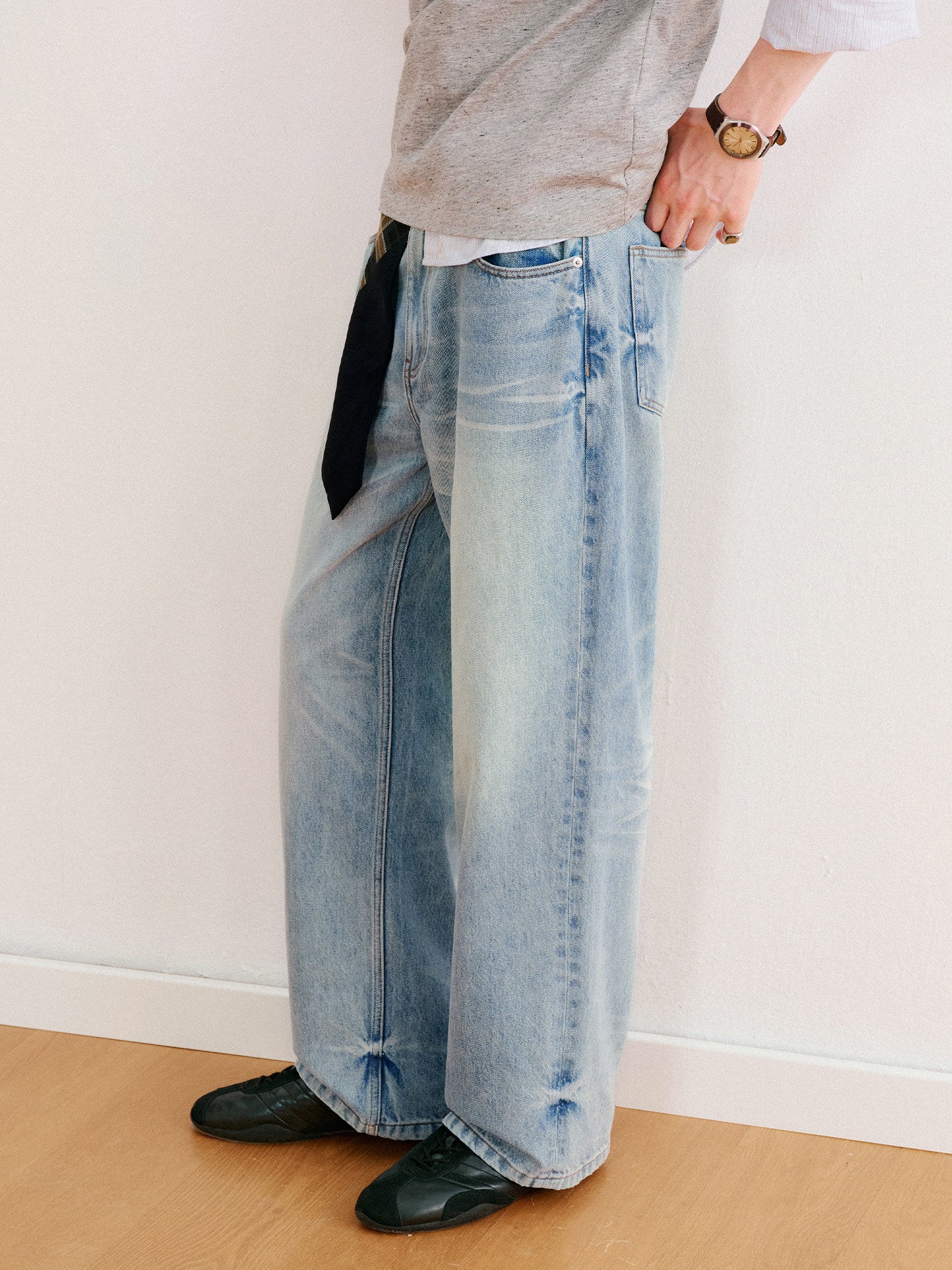 ヴィンテージウォッシュワイドストレートデニムパンツ N7278