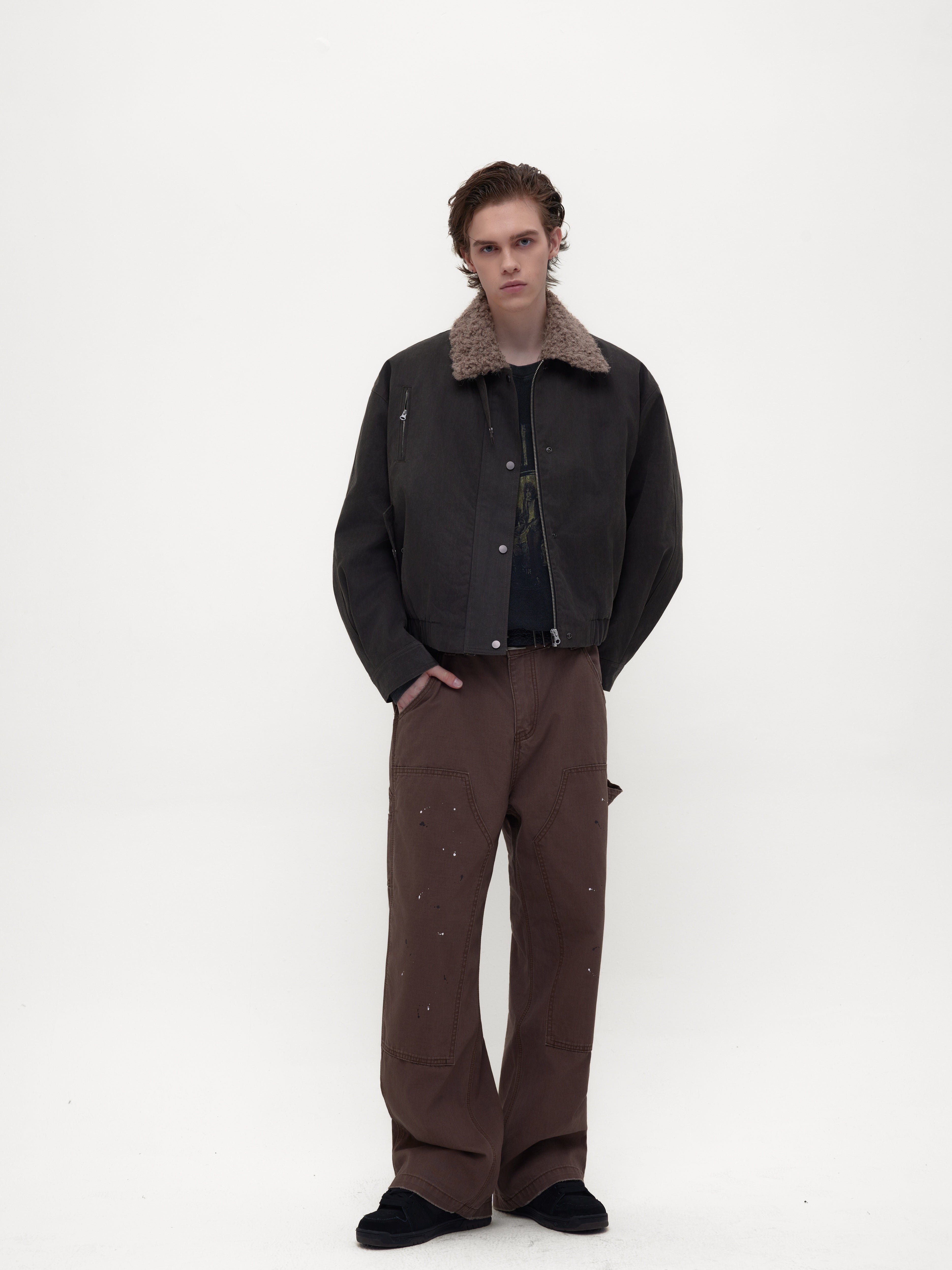 超音波キルト・ワックスド風・ボアカラー中綿ブルゾン N6201