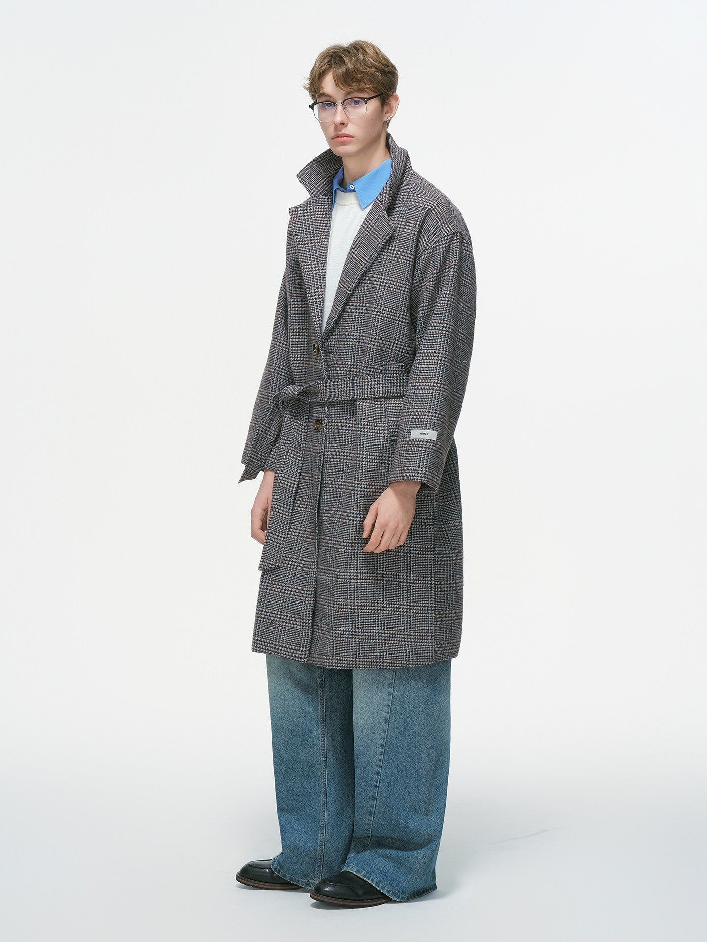 チェックウール 中綿入り ミドルレングスコート N6338