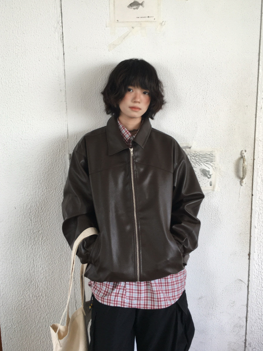 メラードブラウン PUレザー クリーンフィットジャケット　N6547