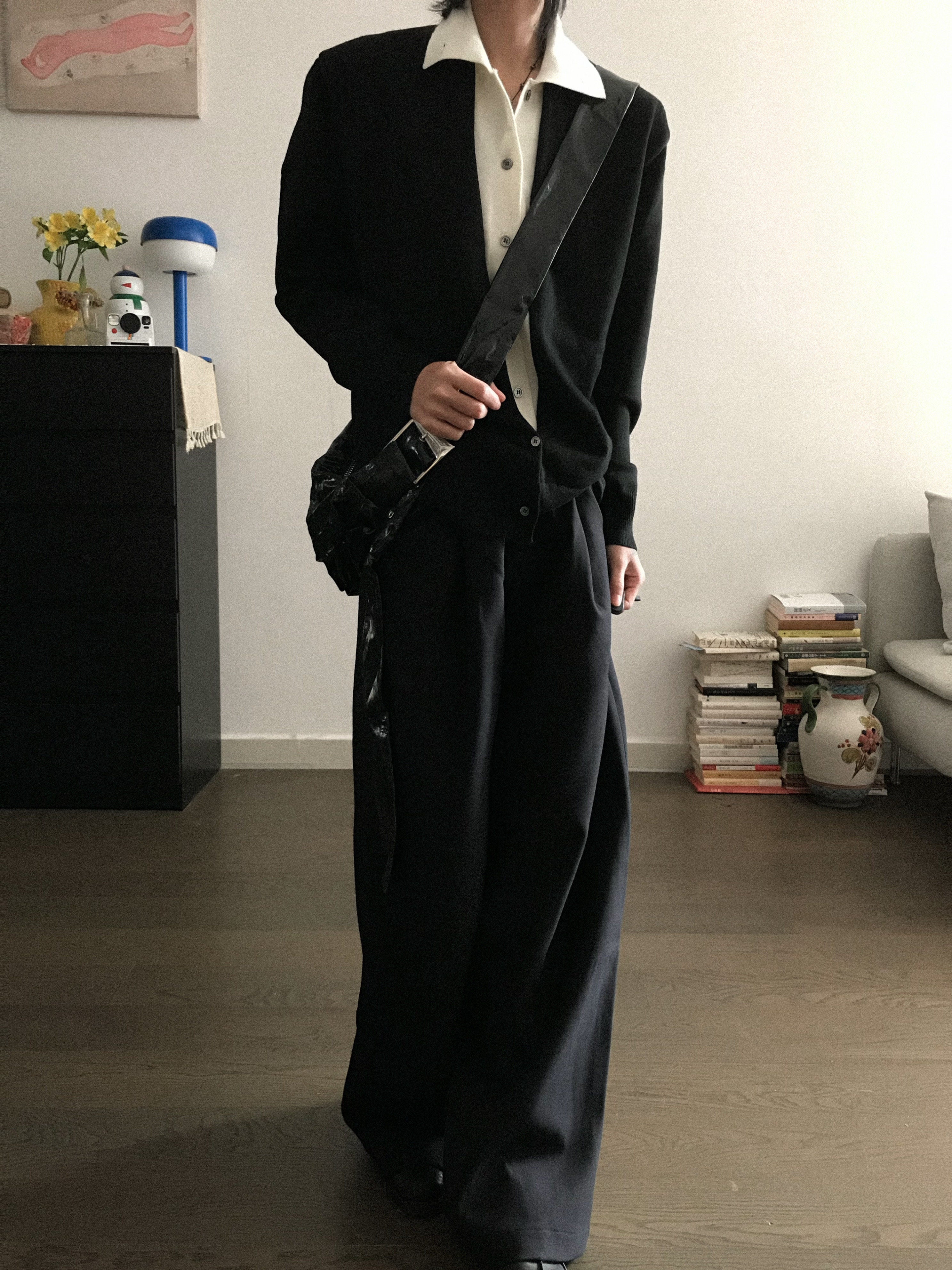 レイヤード風 バイカラー ハイネックニットカーディガン N6475