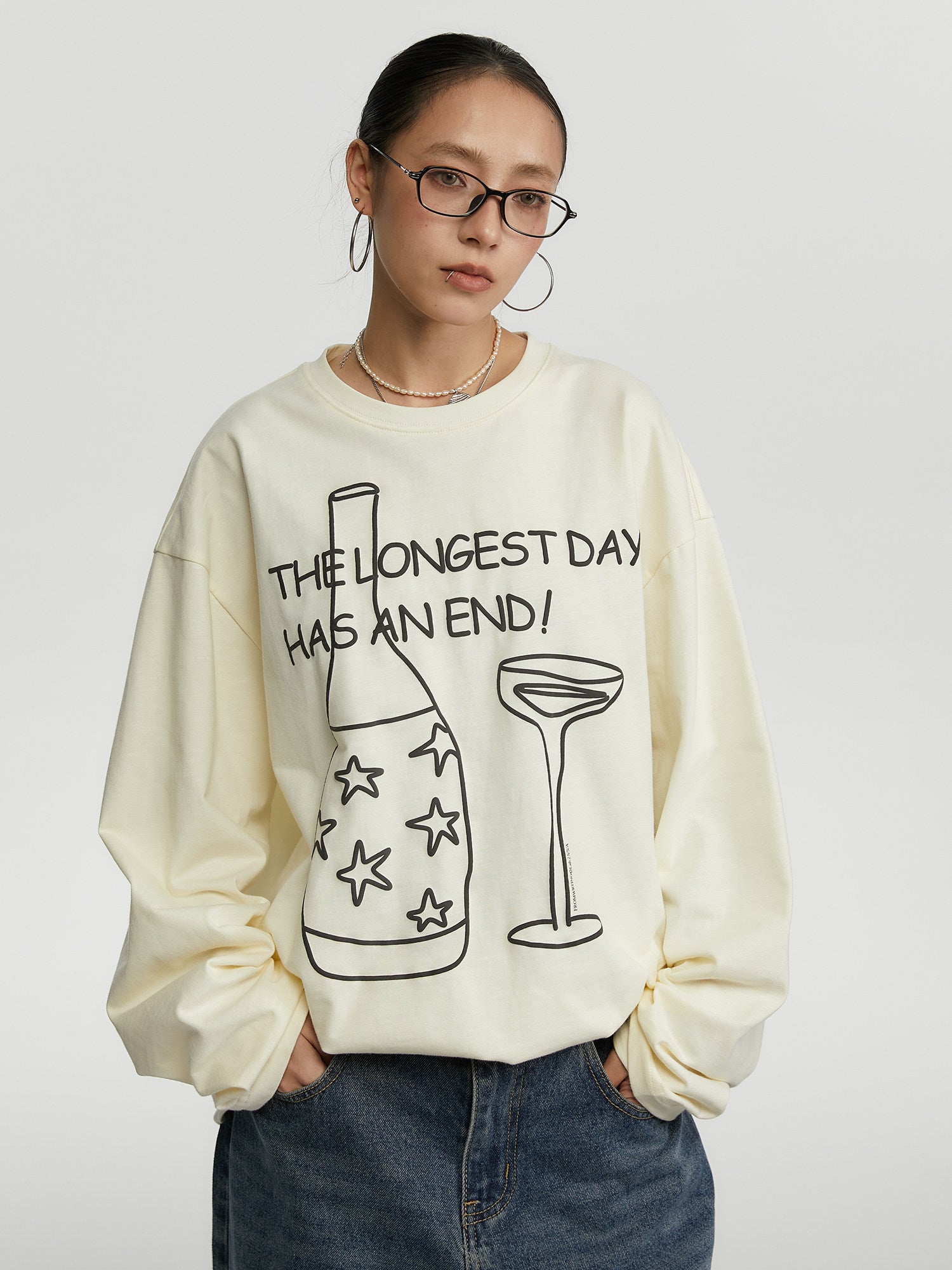 ハンドペイント ボトルグラフィック ロングT N6593