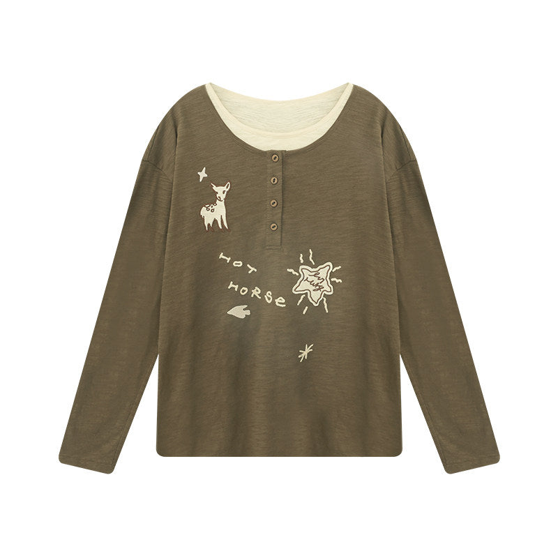 手描き刺繍 ヘンリーネックロンT N6678