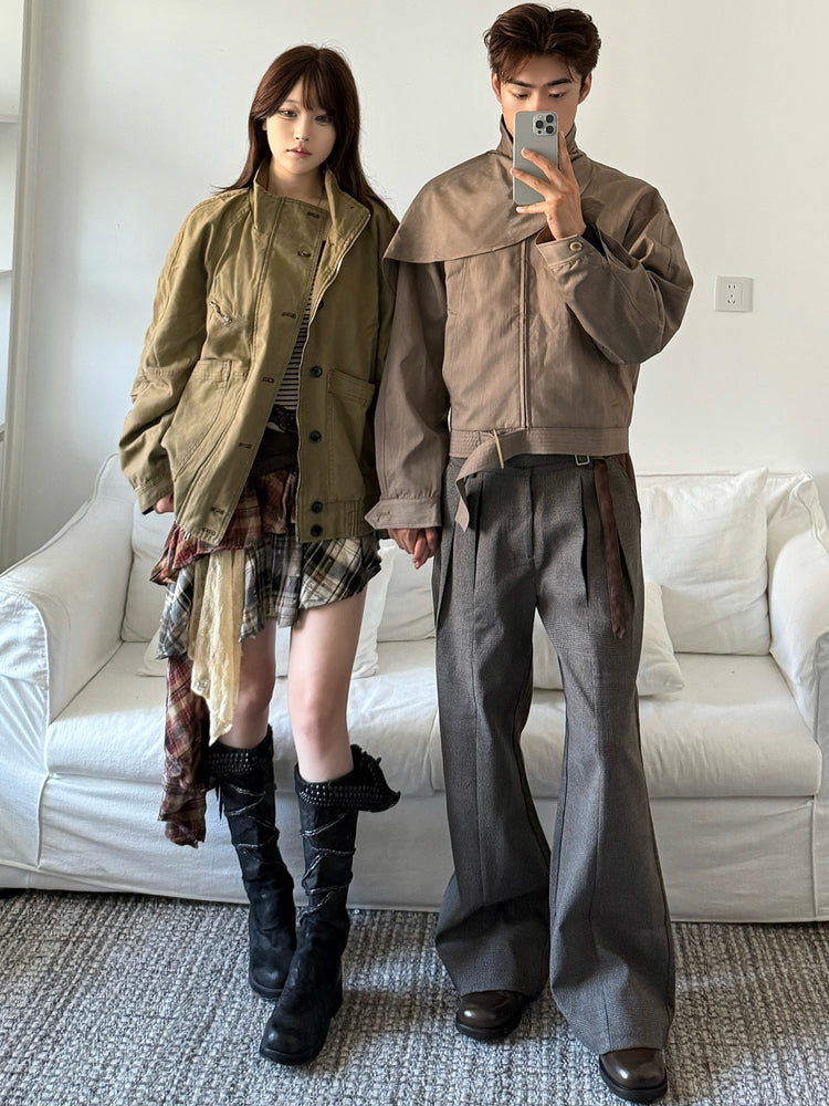 スエードディテール・千鳥格子・Aラインプリーツパンツ　N6180