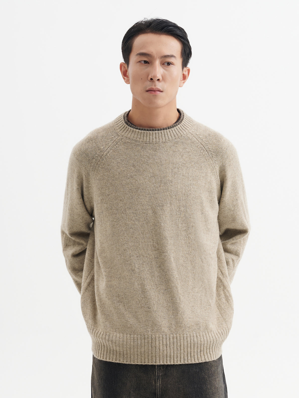 33%シープウール・ラグランスリーブ・クルーネックニット N6227